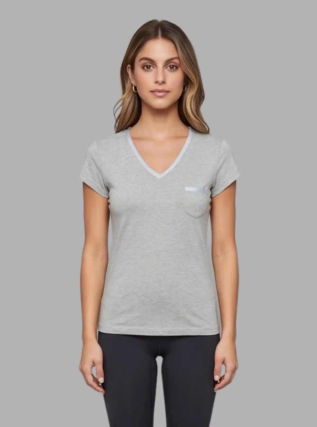 Women’s Short Sleeve Grey Melange V-Neck T-Shirt – Stylish & Comfortable | Boer & Fitch