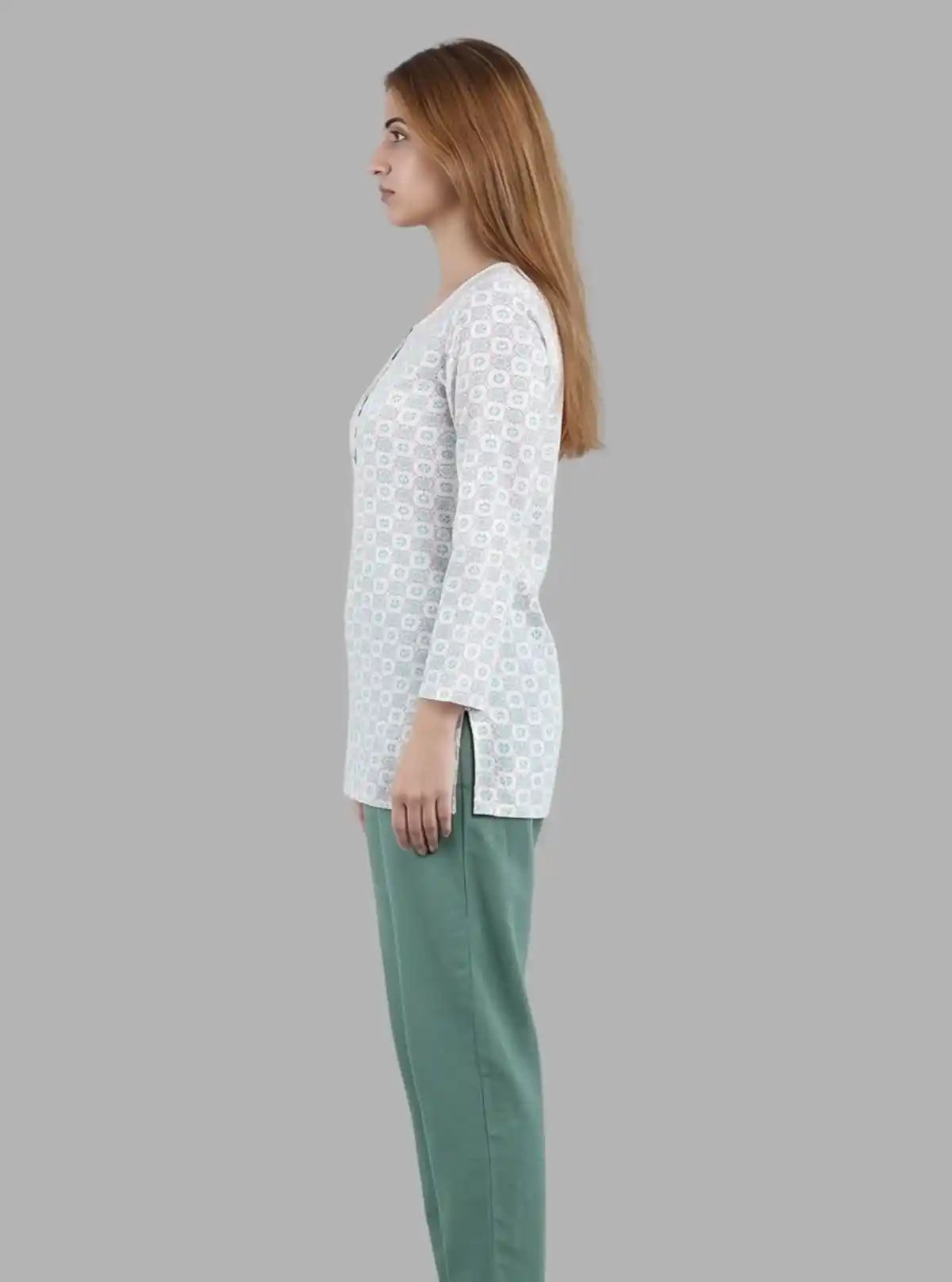 Women’s Graphic Floral Print Button Front Long Sleeve Top – Cotton Jersey Knit