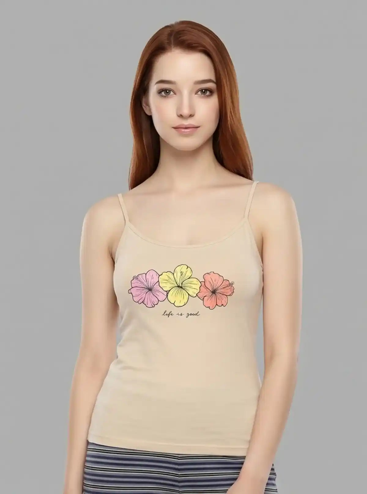 Women’s Sandal Spaghetti Top with Chest Print – Soft & Stylish | Boer & Fitch