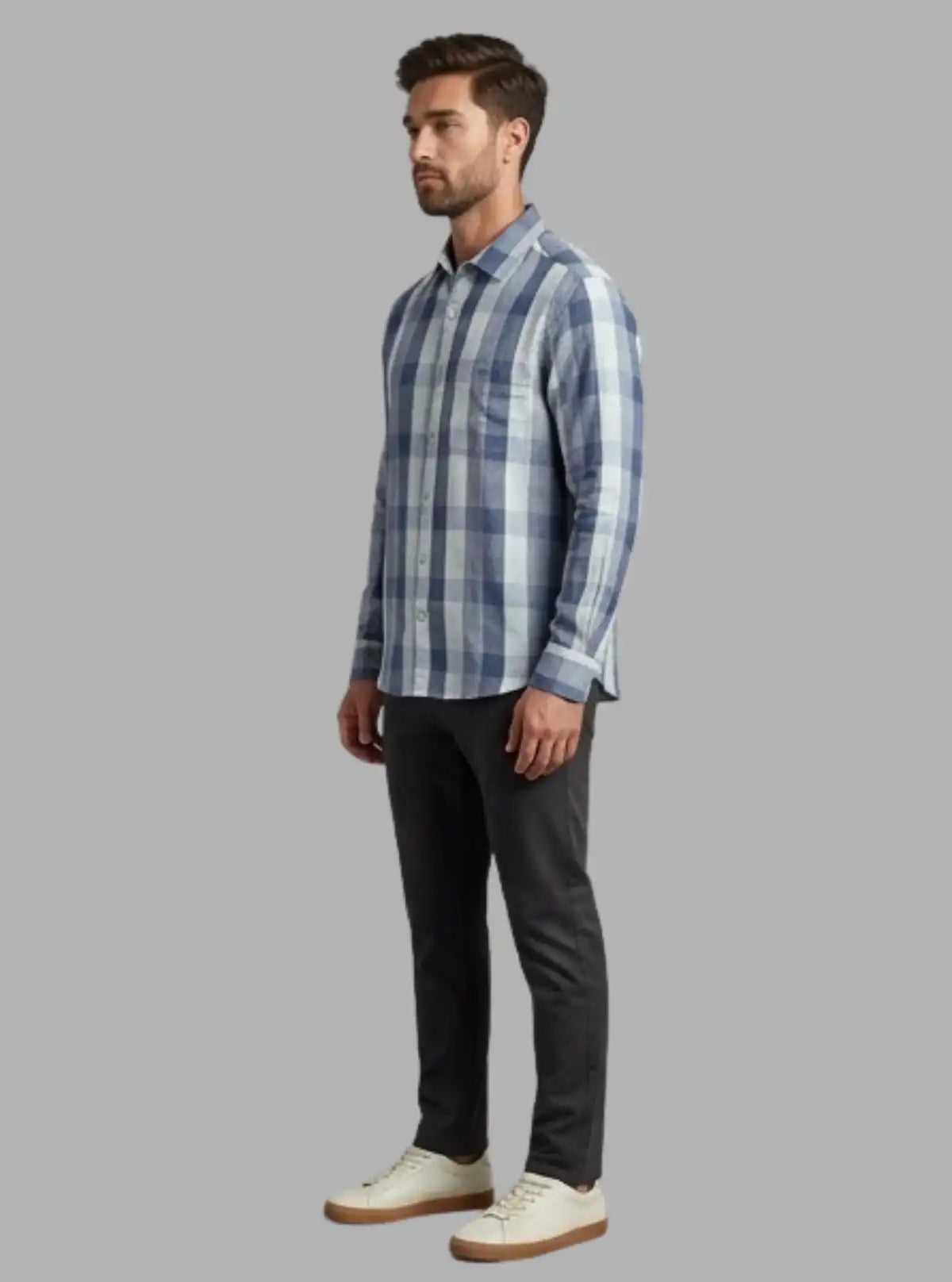 Classic Grey Striped Linen Full Sleeve Shirt for Men – Casual & Smart by Boer and Fitch