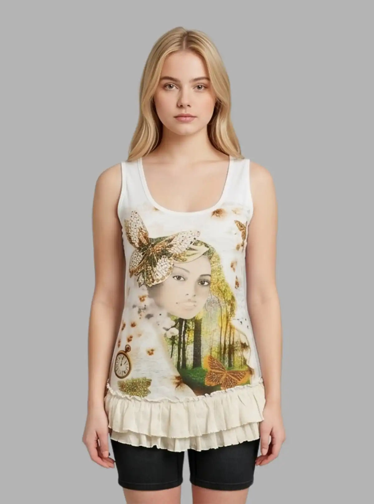 Women’s Classic White Print Sleeveless Top – Stylish & Comfortable | Boer & Fitch