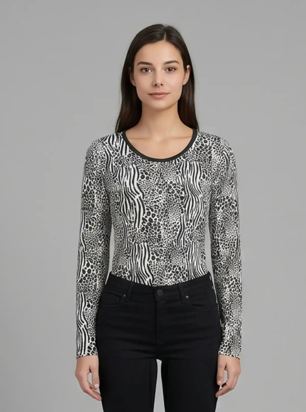 Boer and Fitch Black Waffle Knit Long Sleeve Top Women
