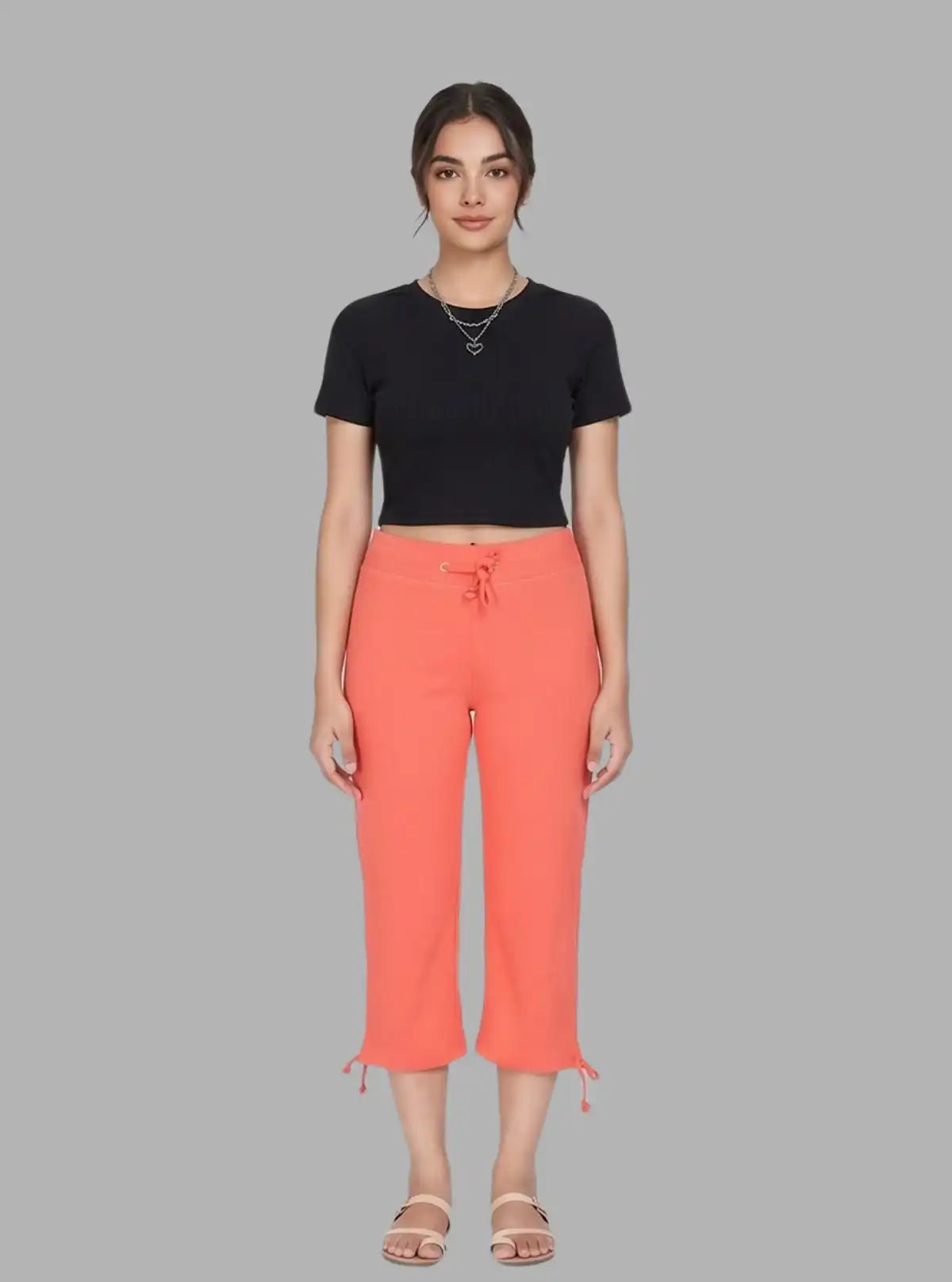 Women’s Orange Relaxed Fit Cotton Jersey Capri – Soft, Stylish & Breezy