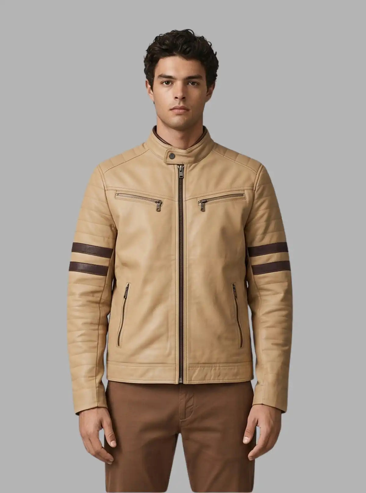 Light Brown Leather Jacket for Men – Classic Casual by Boer and Fitch