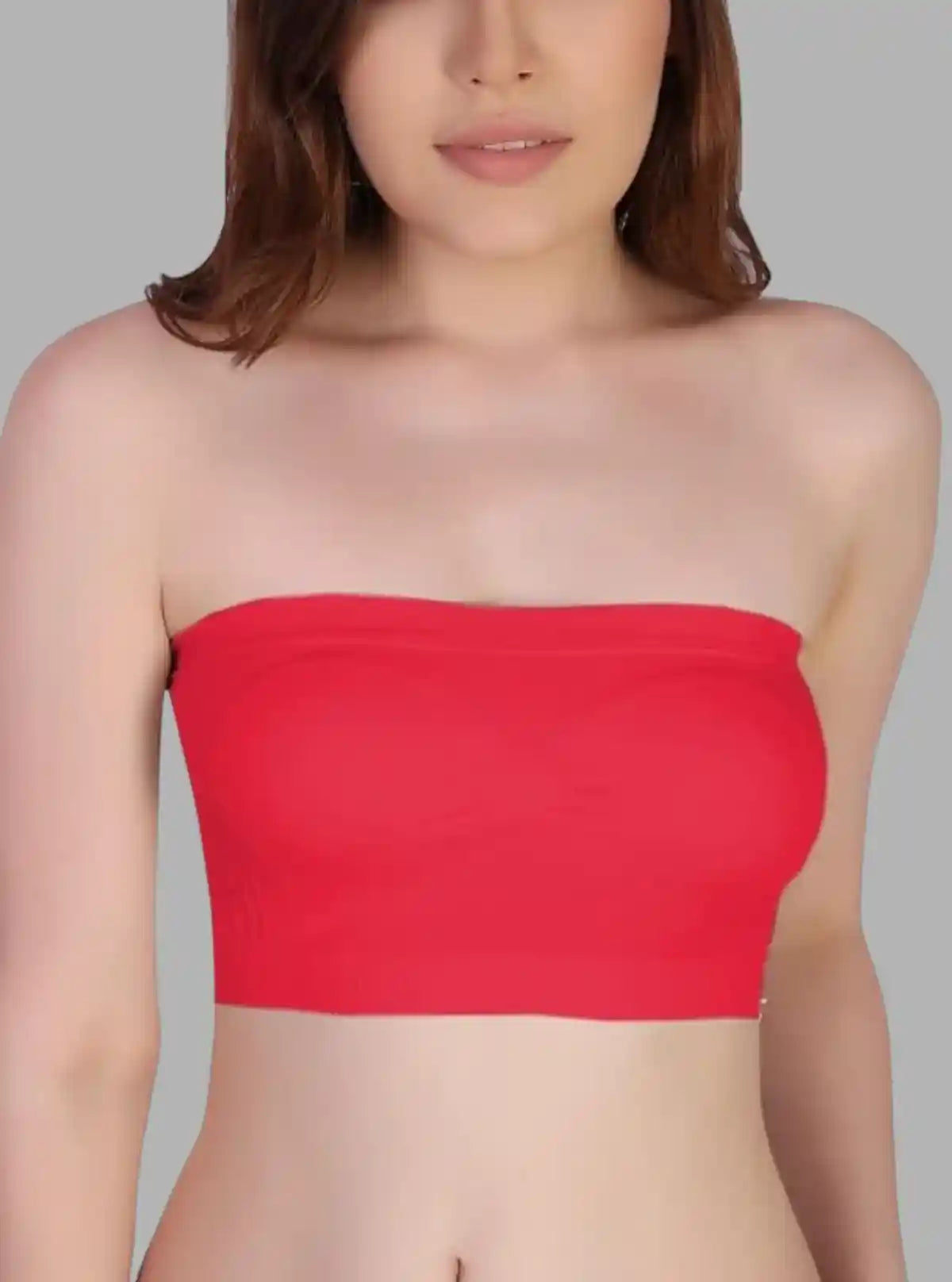 Women’s Red Tube Bra in Cotton Elastane – Bold, Seamless Strapless Comfort