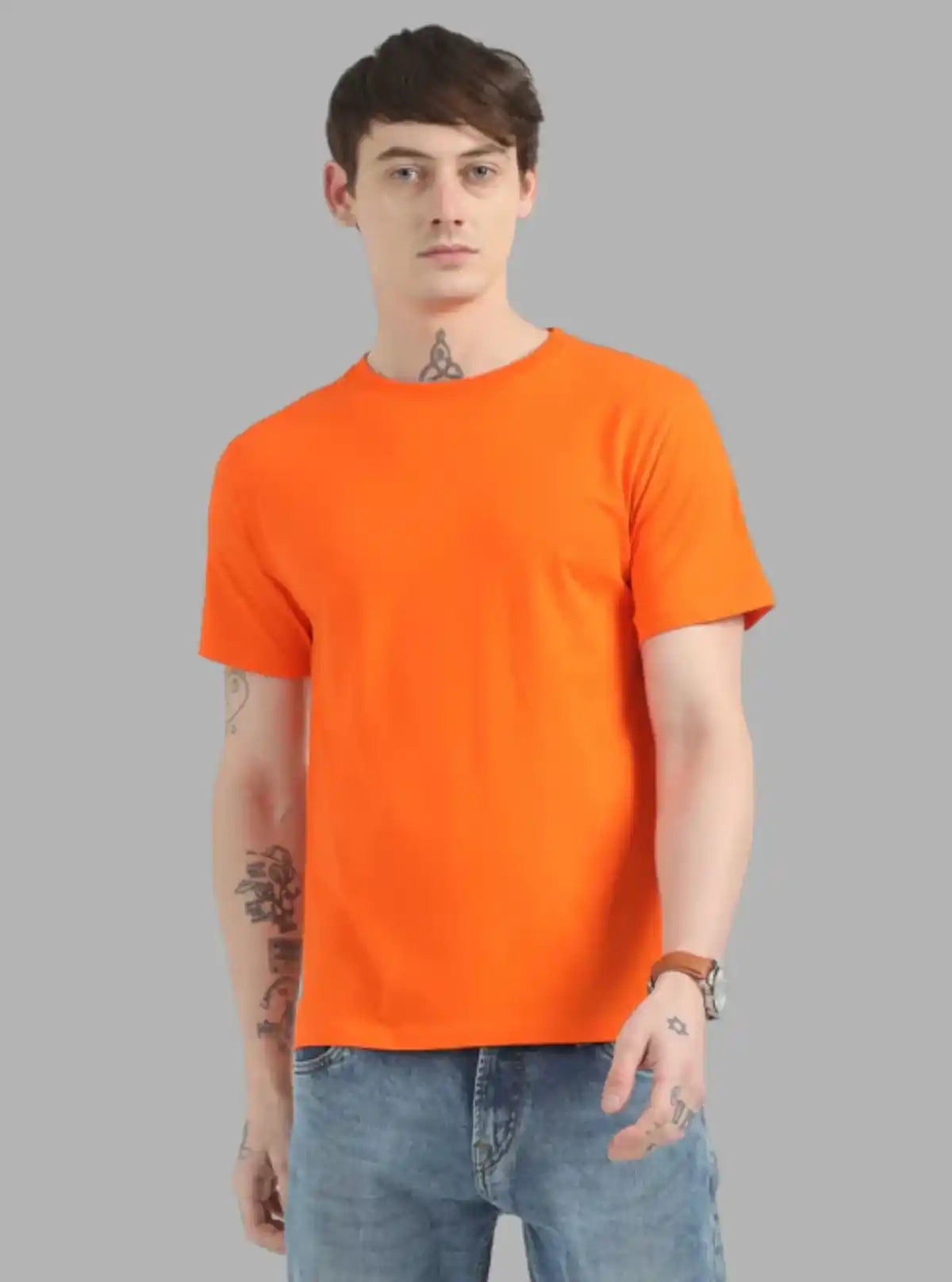 Men's Orange Basic Crew Neck T-Shirt – Vibrant Style, Everyday Comfort