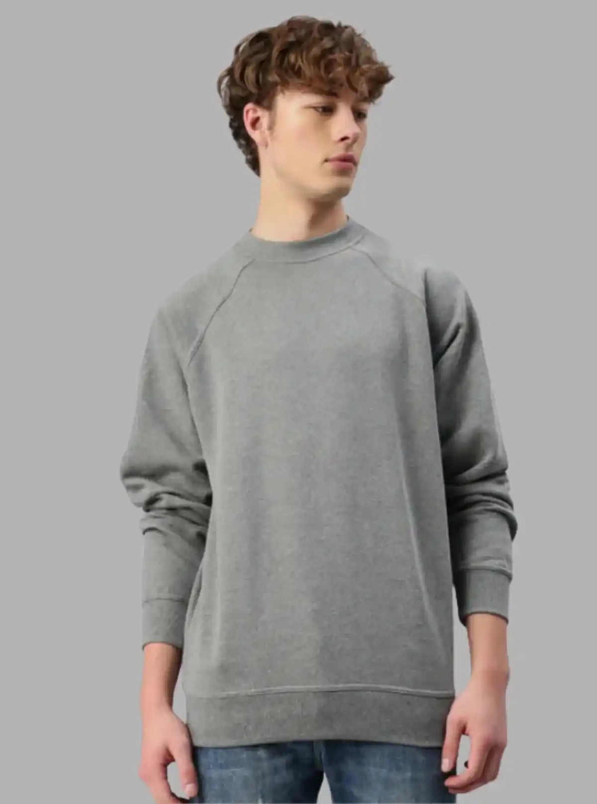 Men’s Grey Melange Fleece Sweatshirt – Timeless Warmth & Soft Comfort
