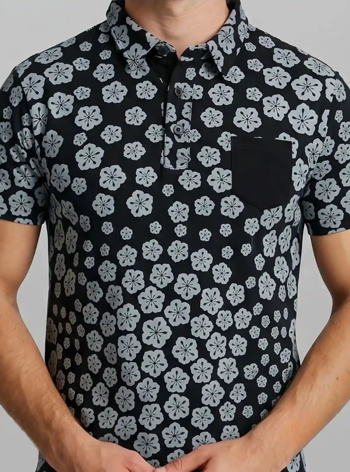 Men’s Floral Stamp Polo T-Shirt  – Stylish, Fresh & Versatile