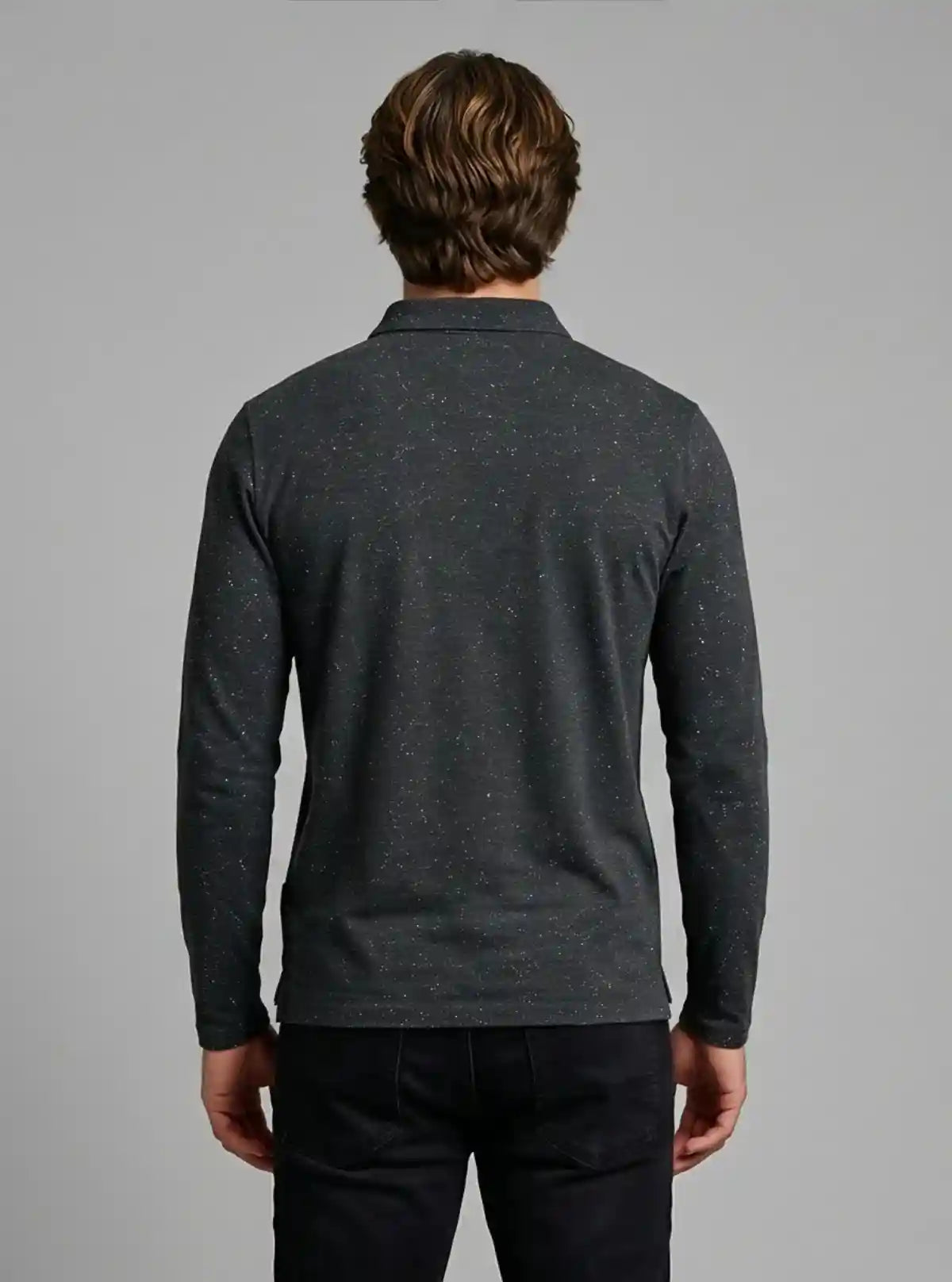 Men’s Black Textured Long Sleeve Polo T-Shirt – Premium Comfort & Style