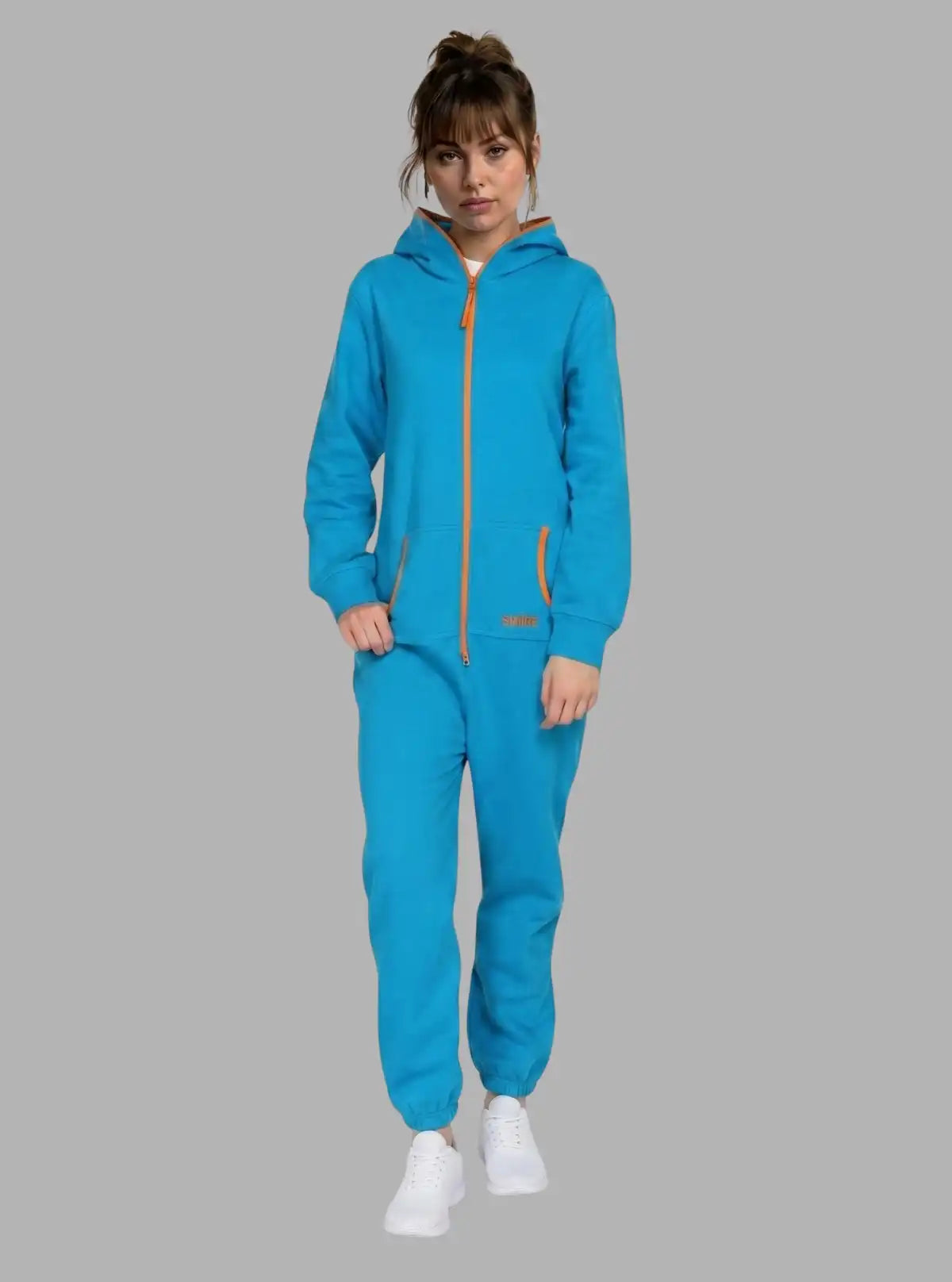 Women’s Blue Hooded Jumpsuit in Organic Cotton & Recycled Poly Blend