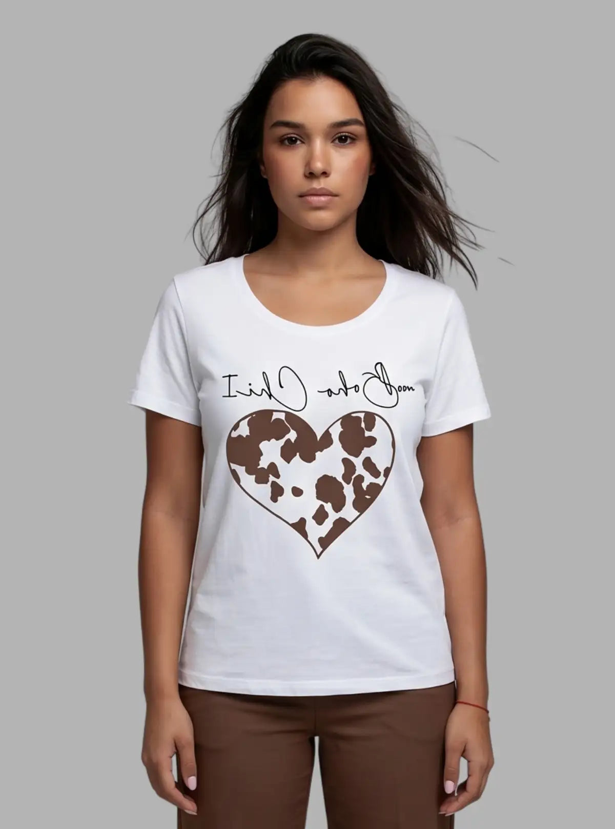 Women's White Crew Neck Printed Cotton Jersey Short Sleeve T-Shirt by Boer and Fitch