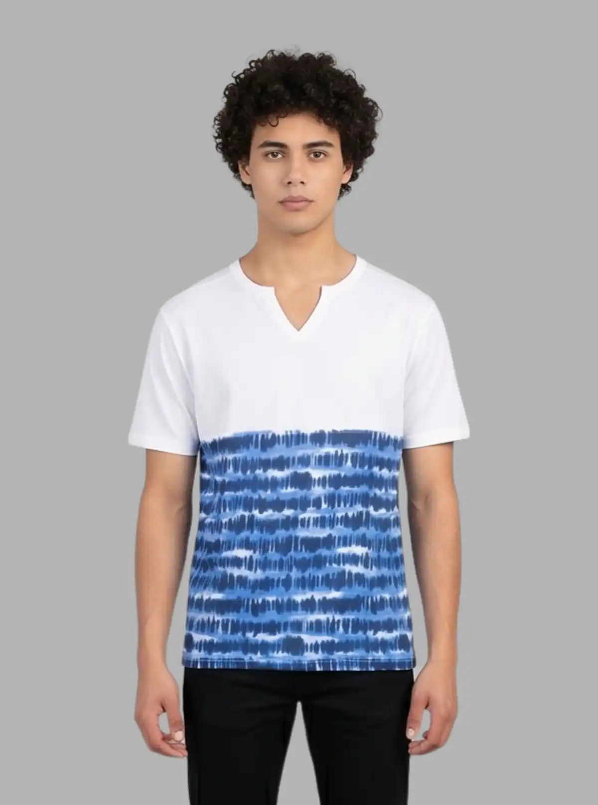 Blue Graphic Split Neck T-Shirt for Men – Stylish Casual Tee by Boer and Fitch