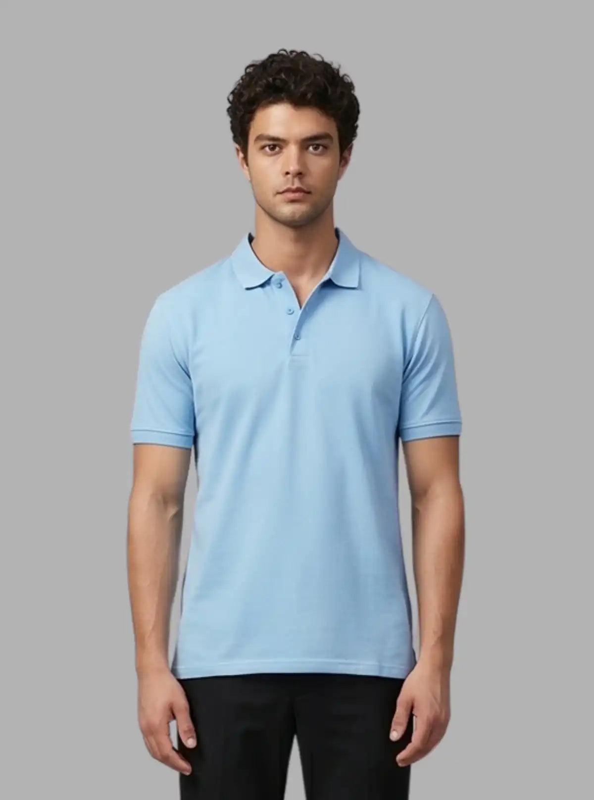 Men’s Light Blue Polo T-Shirt with Collar & Cuff | 100% Cotton Piqué Knit | Boer & Fitch