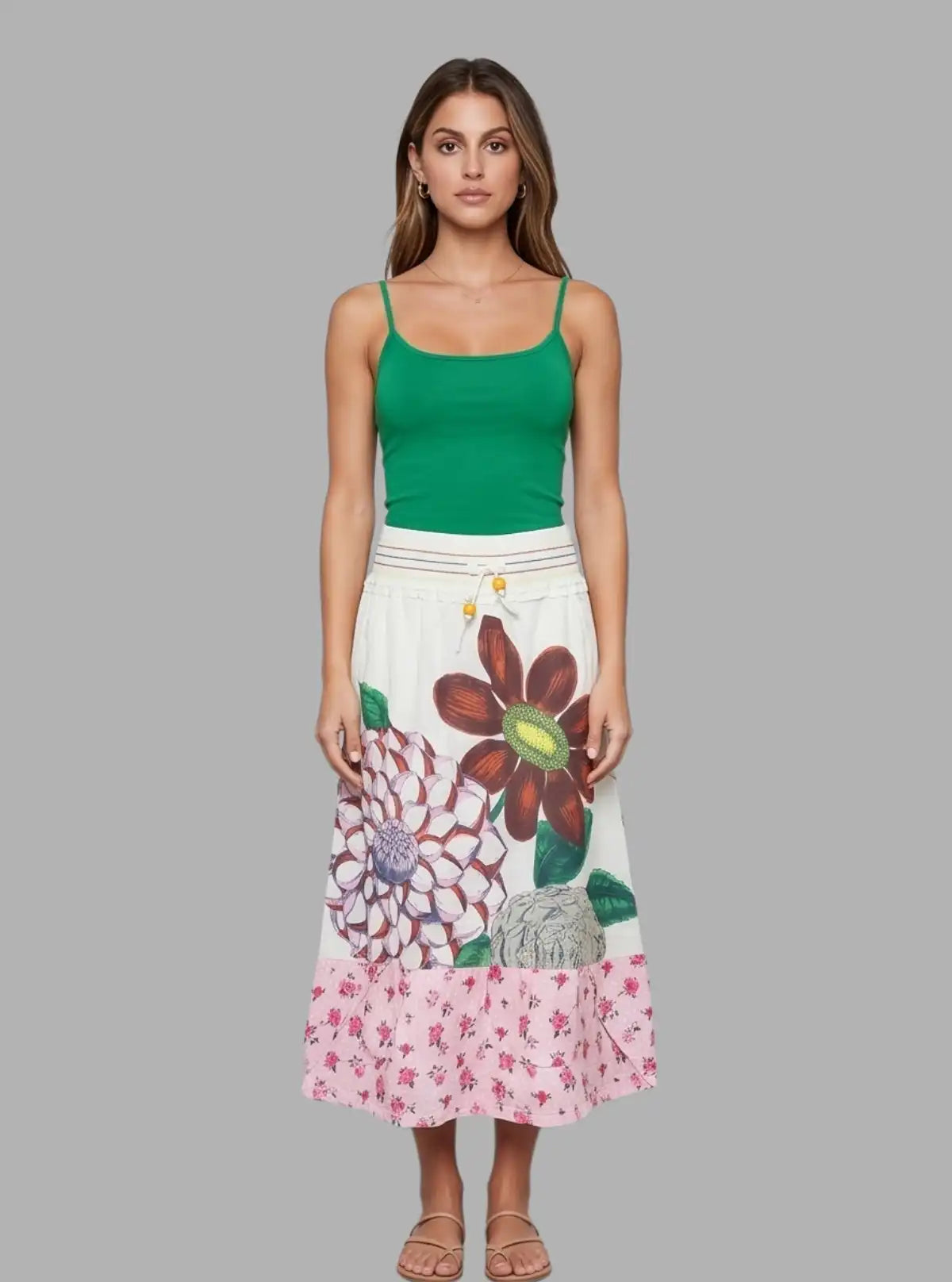 Women’s Ecru Floral Print Skirt – Elegant & Stylish | Boer & Fitch