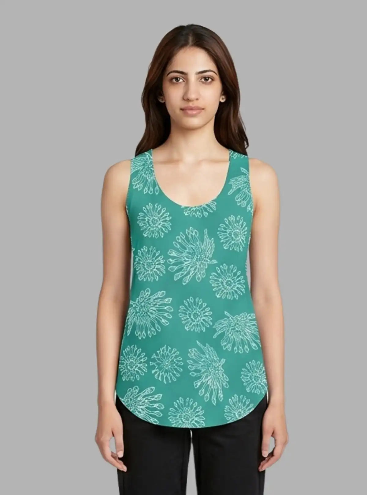 Women’s Green Floral Sleeveless T-Shirt – Stylish & Comfortable | Boer & Fitch