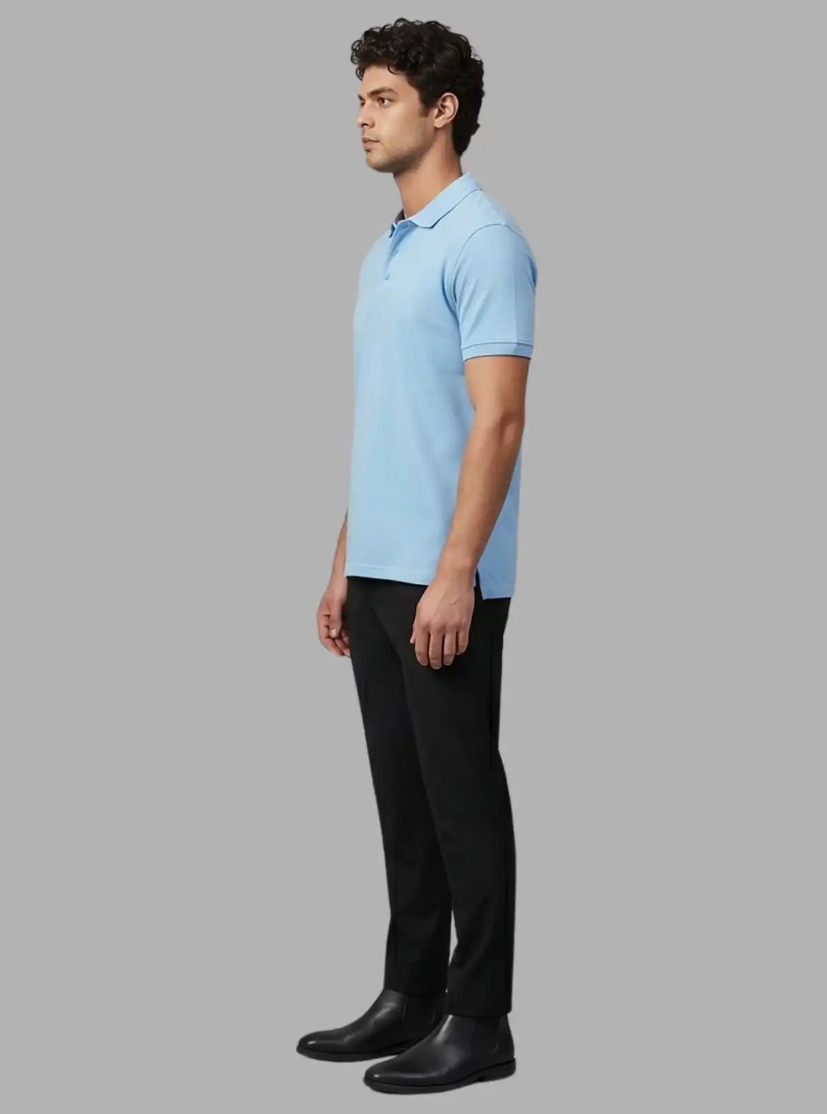Men’s Light Blue Polo T-Shirt with Collar & Cuff | 100% Cotton Piqué Knit | Boer & Fitch