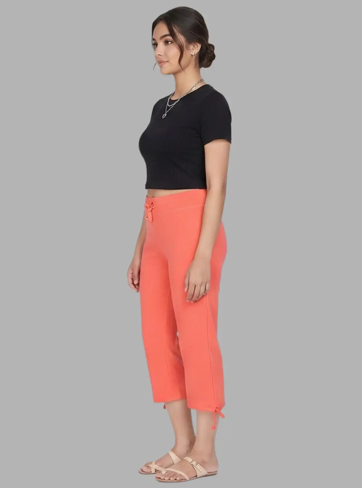 Women’s Orange Relaxed Fit Cotton Jersey Capri – Soft, Stylish & Breezy