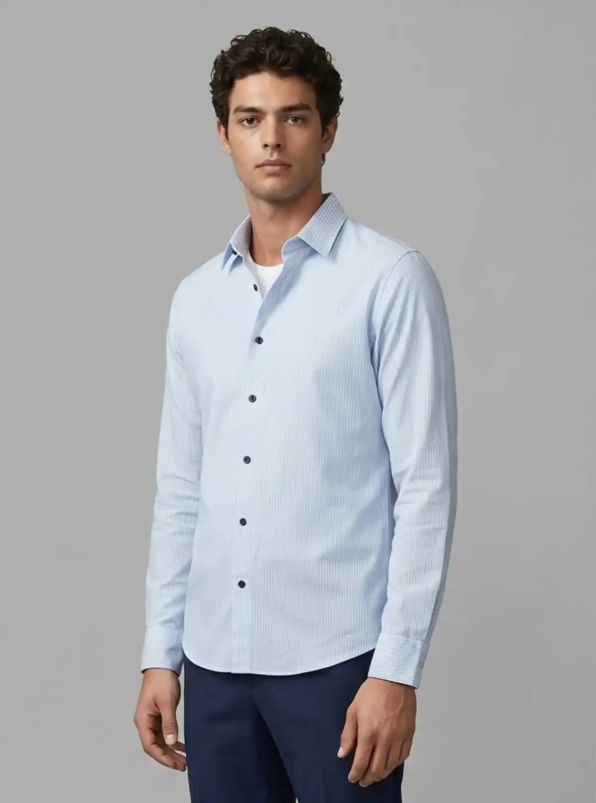 Men's Light Blue Long Sleeve Poly Shirt – Cool, Crisp & Contemporary by Boer and Fitch
