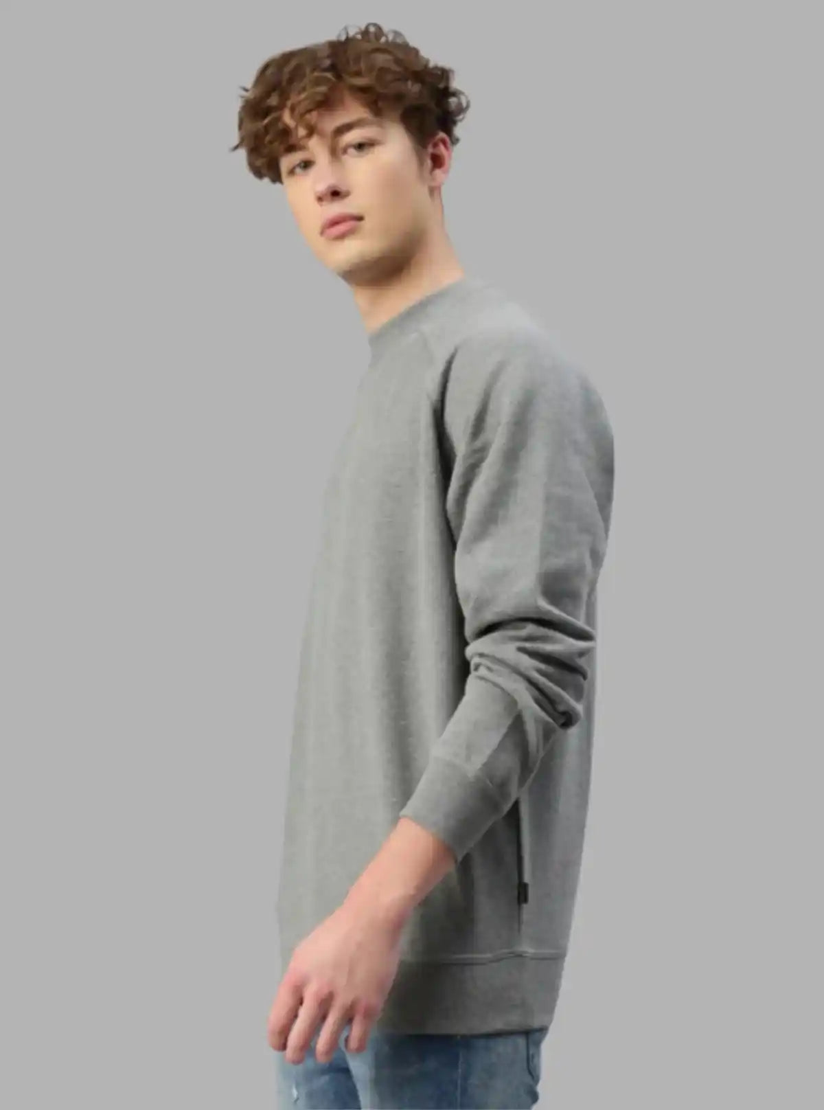 Men’s Grey Melange Fleece Sweatshirt – Timeless Warmth & Soft Comfort