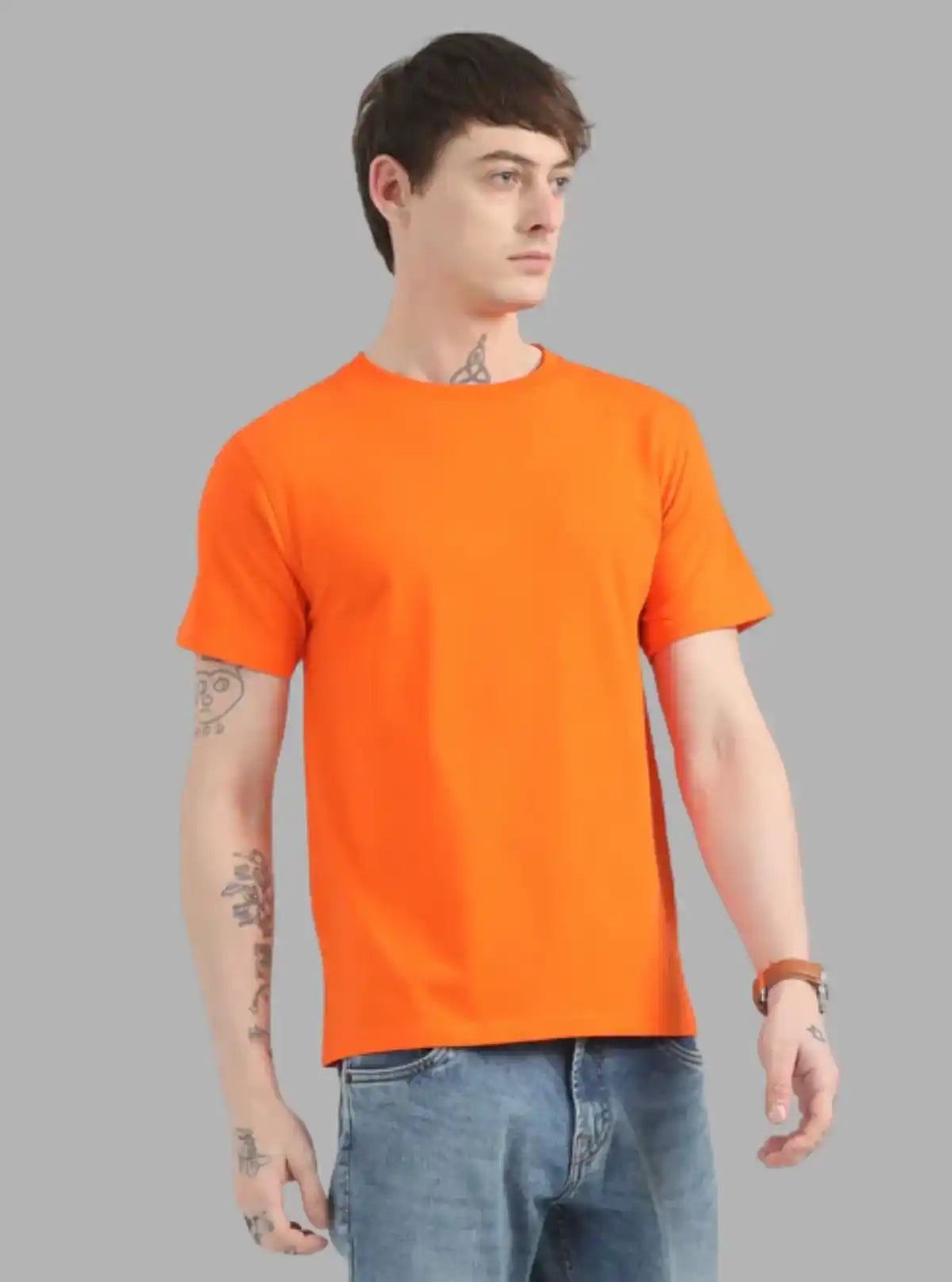 Men's Orange Basic Crew Neck T-Shirt – Vibrant Style, Everyday Comfort