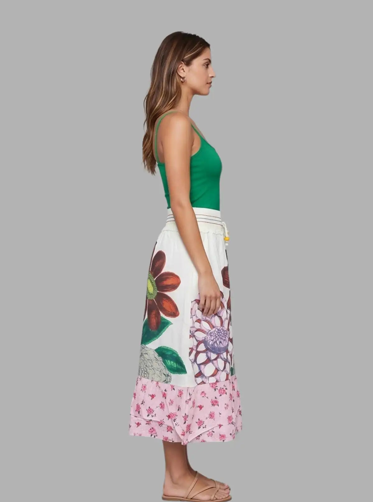Women’s Ecru Floral Print Skirt – Elegant & Stylish | Boer & Fitch