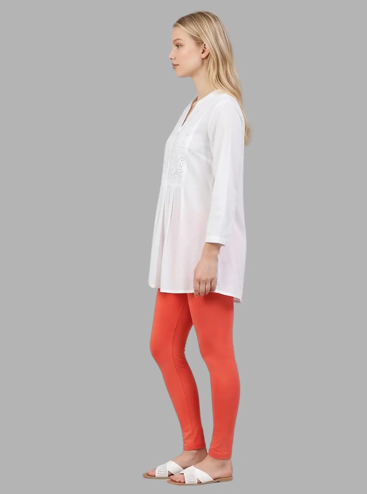 Women's Orange Ankle Legging – Soft Cotton Elastane Jersey by Boer & Fitch