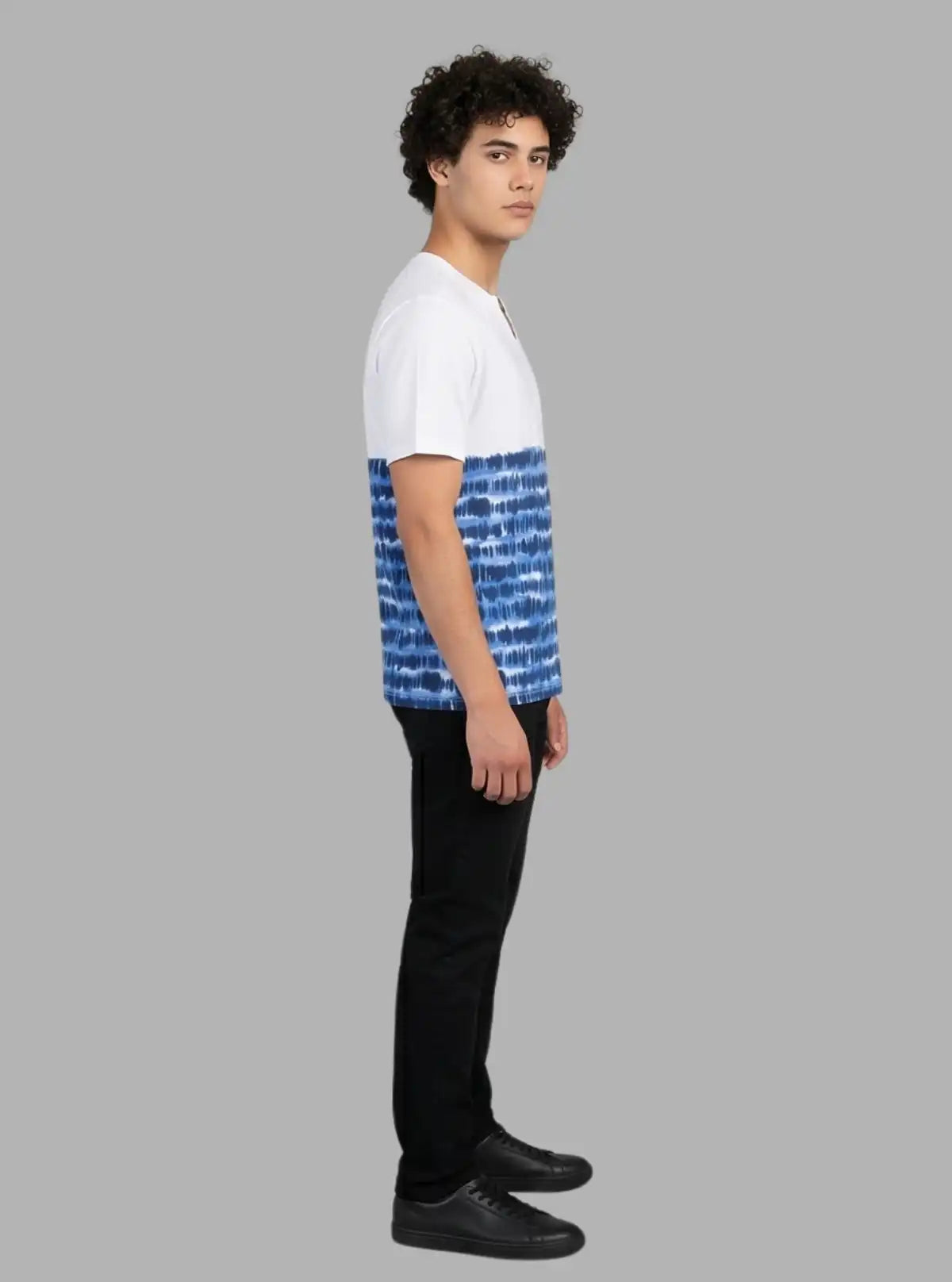 Blue Graphic Split Neck T-Shirt for Men – Stylish Casual Tee by Boer and Fitch