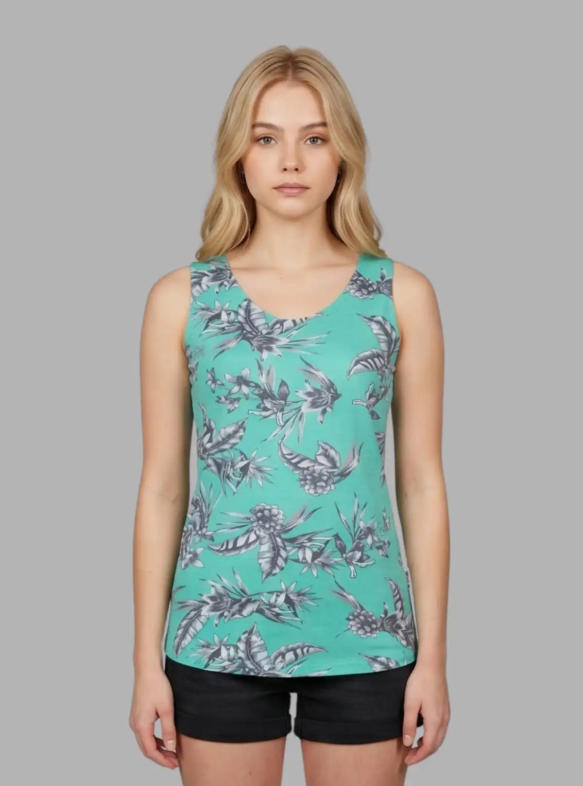 Women’s Green Abstract Print Sleeveless Top – Stylish Casual by Boer and Fitch