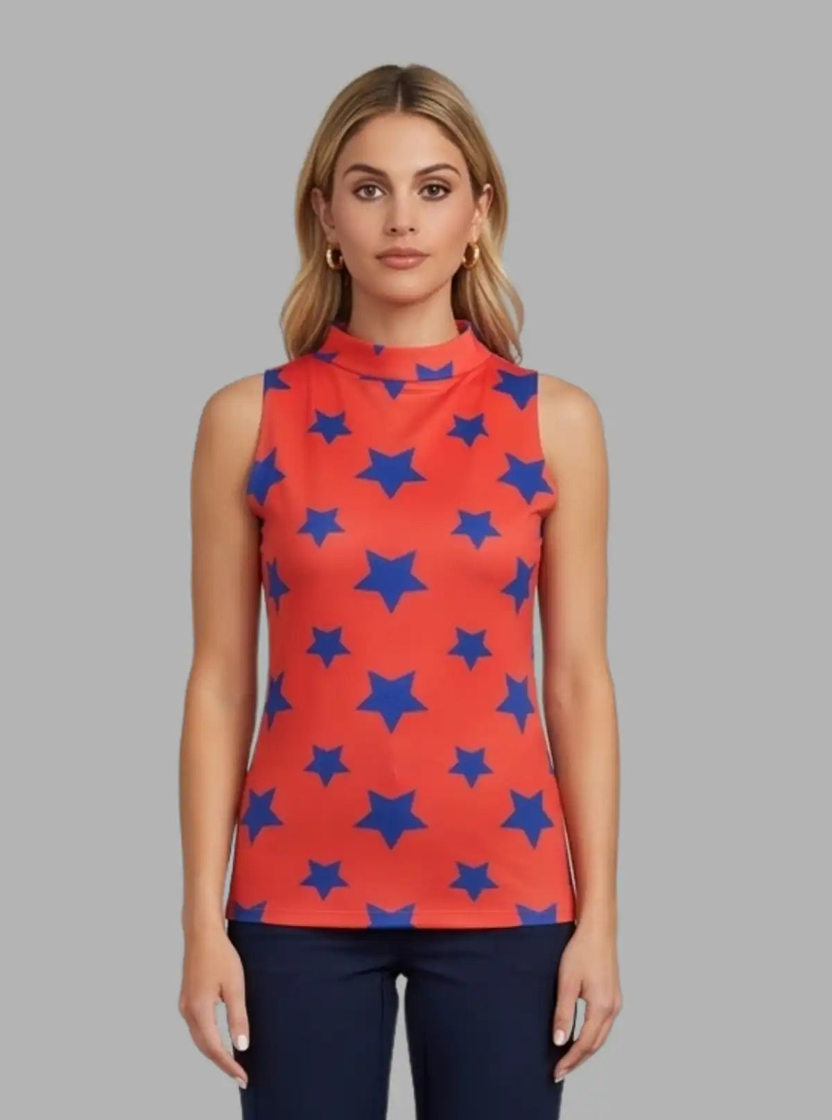 Women’s Star Print High Neck Sleeveless Top – Stylish & Comfortable | Boer & Fitch