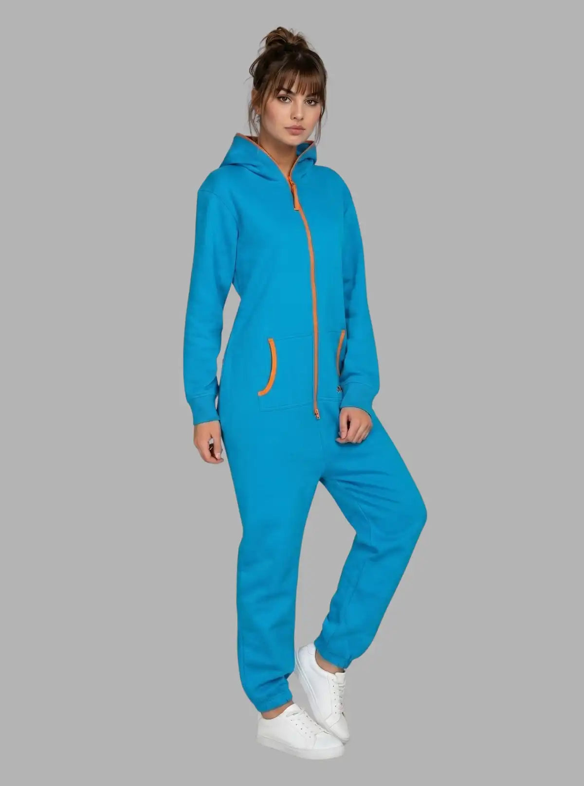 Women’s Blue Hooded Jumpsuit in Organic Cotton & Recycled Poly Blend