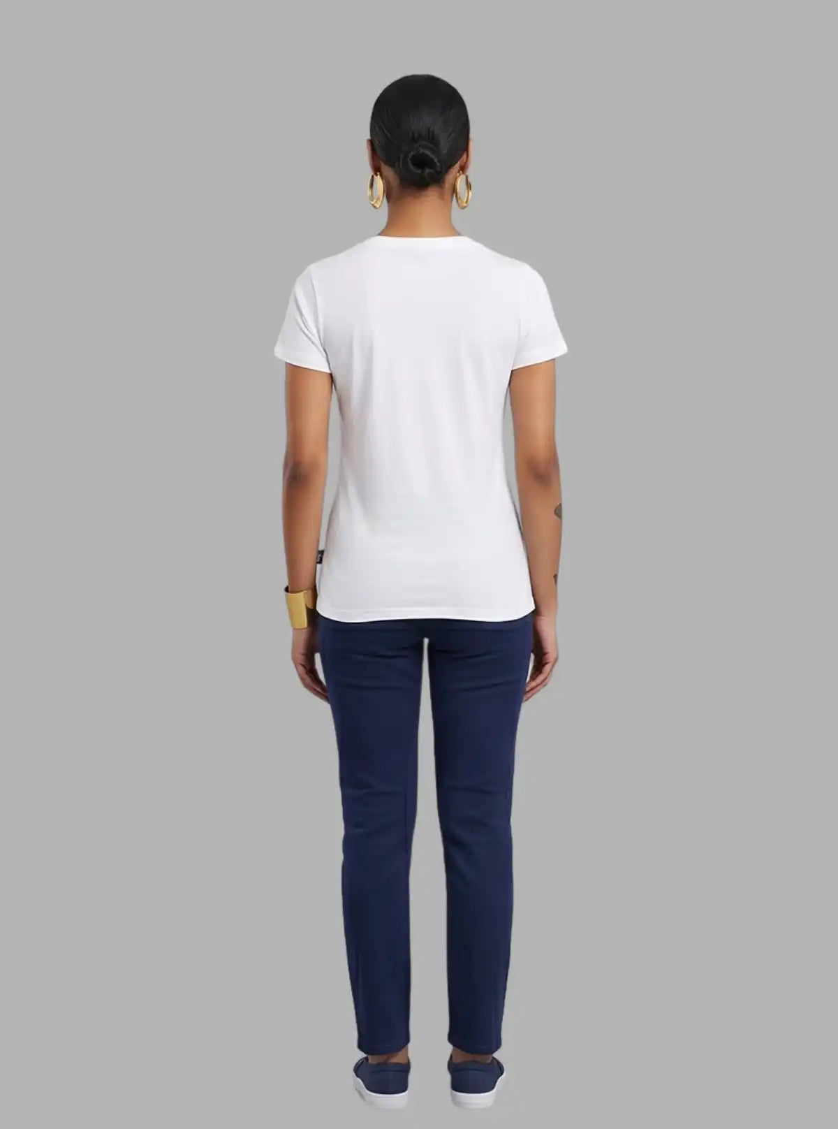 Women's White Solid Crew Neck Printed Cotton Slub Jersey Short Sleeve T-Shirt by Boer and Fitch