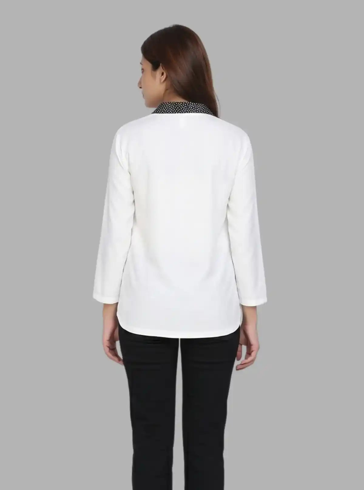 Women's Black Polka Dot Collared Neck Top with Long Sleeves – Cotton Jersey | Boer & Fitch