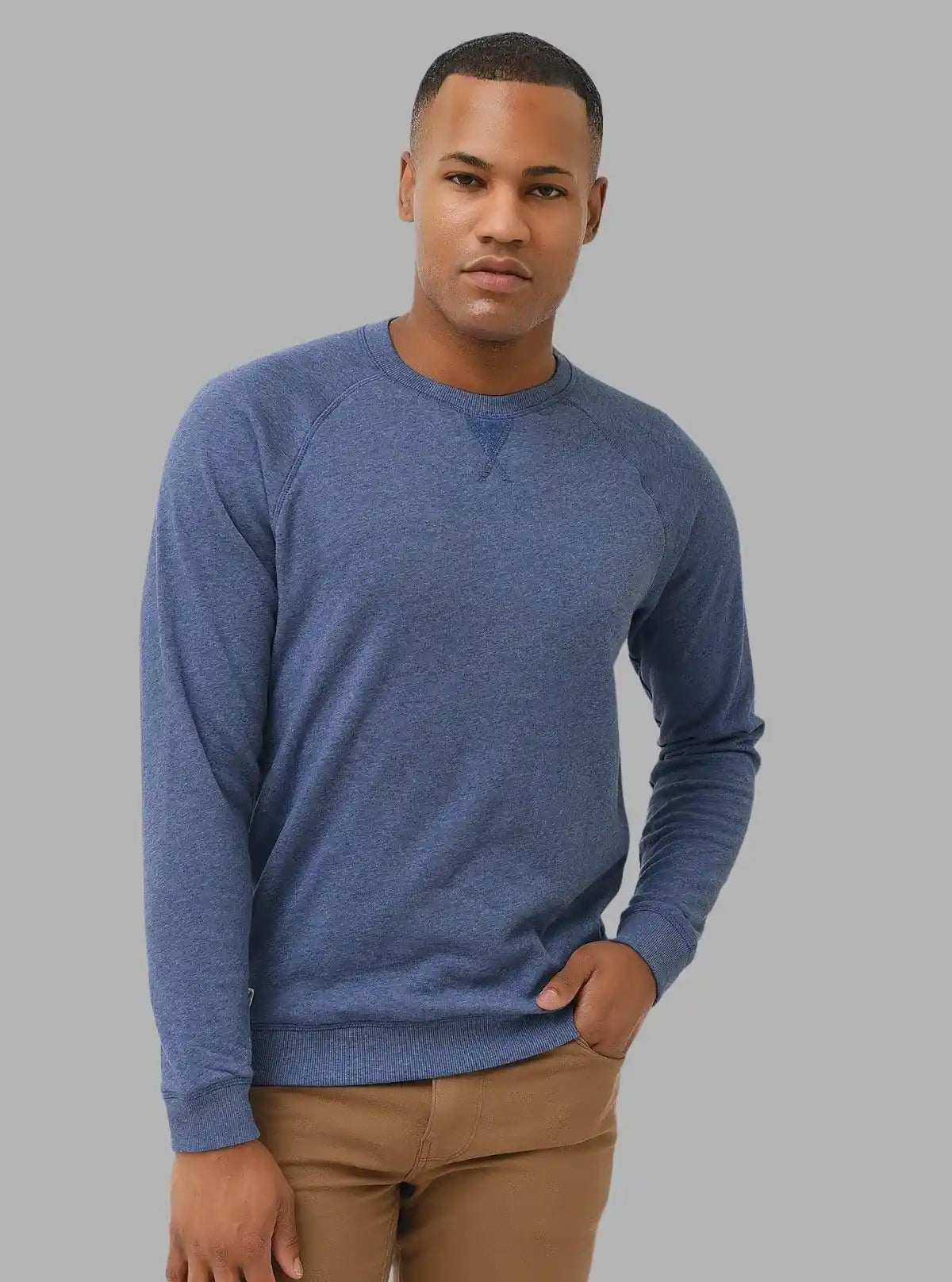 Men’s Blue Melange V-Cut Fleece Sweatshirt – Smart, Soft & Versatile