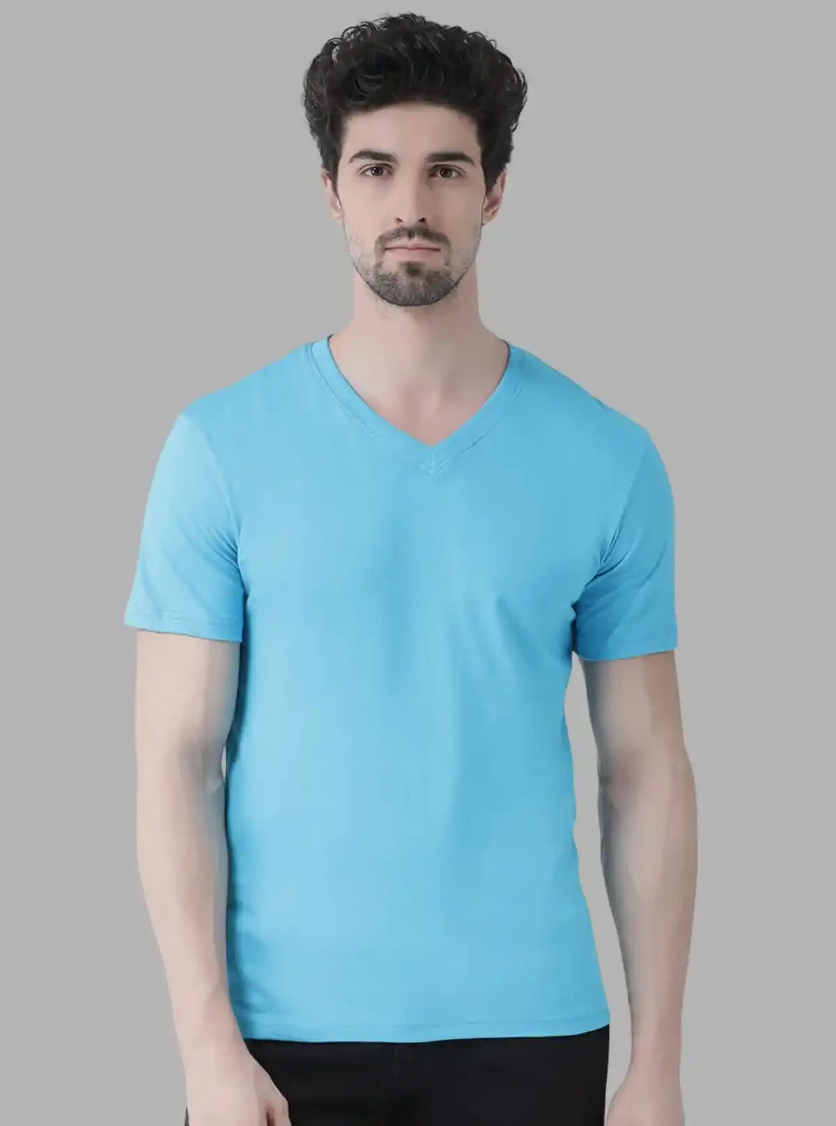 Men’s Sky Blue Basic V-Neck T-Shirt – Soft Cotton Casual Everyday Tee