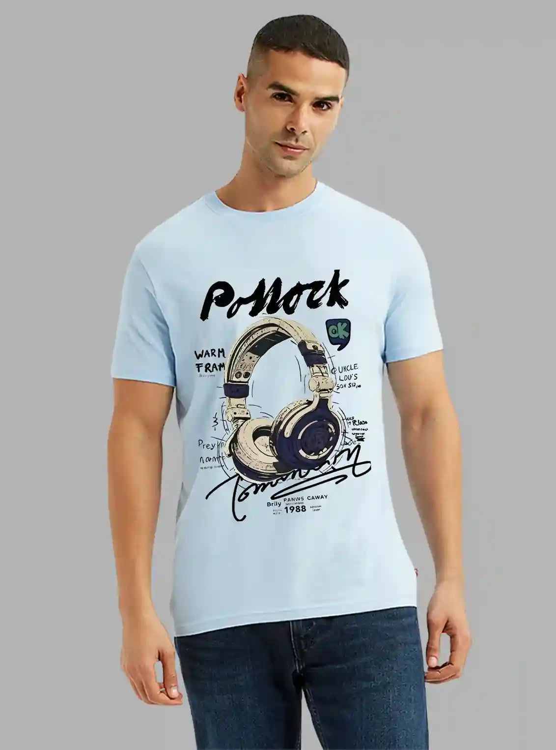 Men’s Light Blue Printed T-Shirt – Coastal Vibes & Casual Comfort