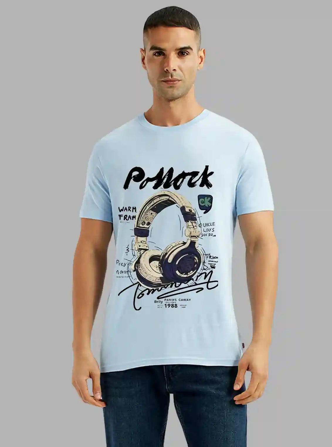 Men’s Light Blue Printed T-Shirt – Coastal Vibes & Casual Comfort