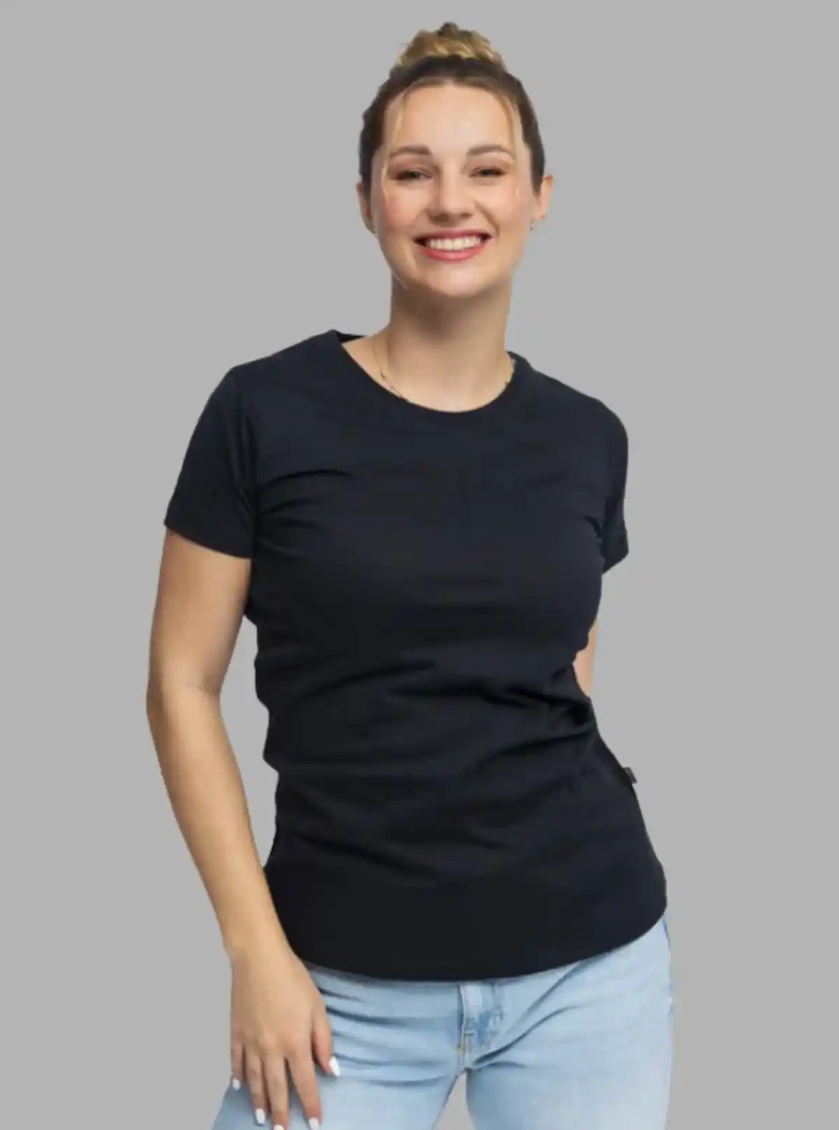 Women's Black Crew Neck Cotton Jersey Short Sleeve T-Shirt by Boer and Fitch