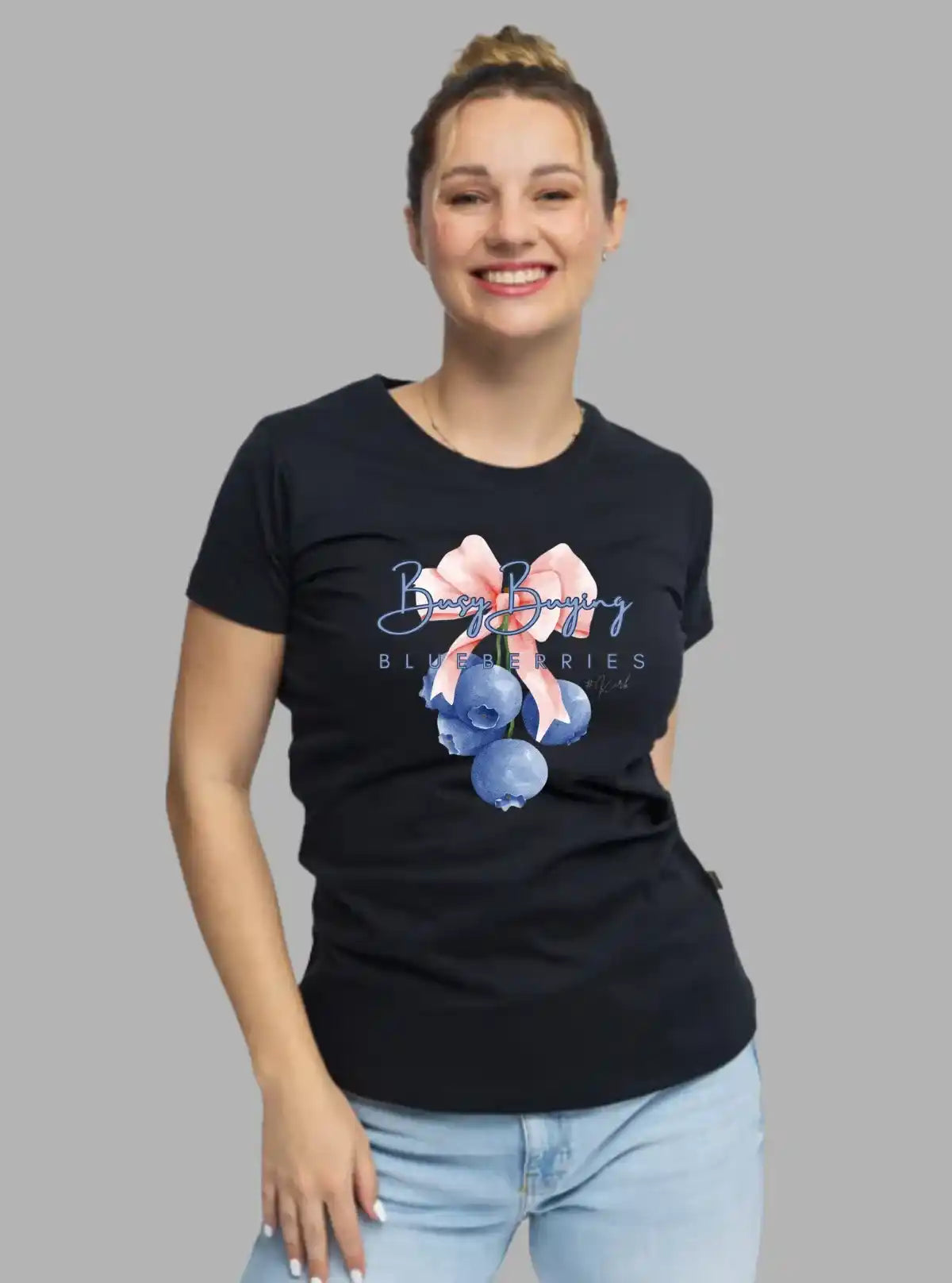 Women's Black Crew Neck Printed Cotton Jersey Short Sleeve T-Shirt by Boer and Fitch