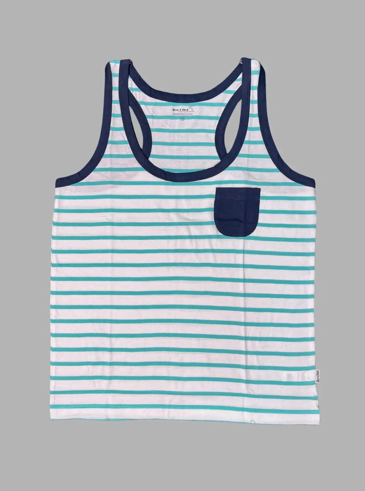 Men’s Light Blue Stripe Sleeveless T-Shirt – Comfortable & Stylish | Boer & Fitch