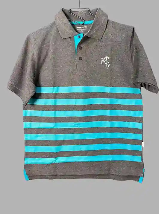 Dark Melange Turquoise Striped Polo T-Shirt for Men – Boer and Fitch