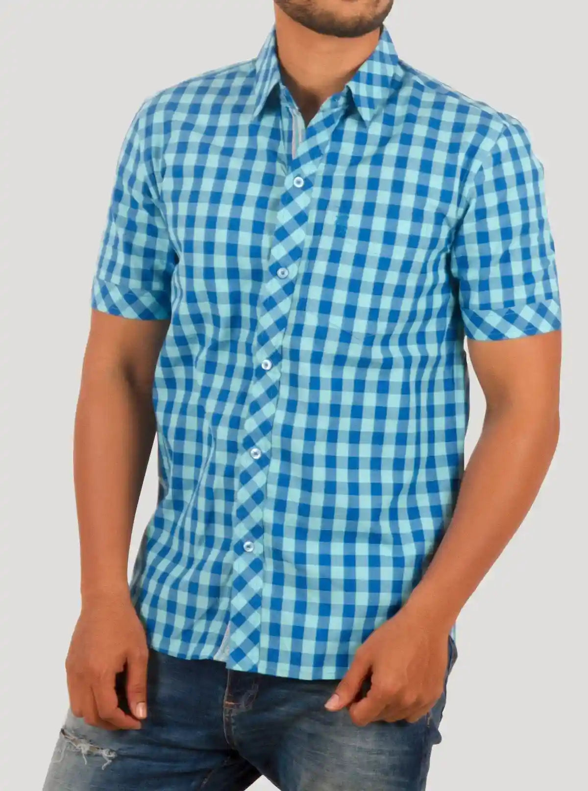 Blue Checked Half Sleeve Casual Shirt for Men – Boer and Fitch | Buy Online at  Boer and Fitch