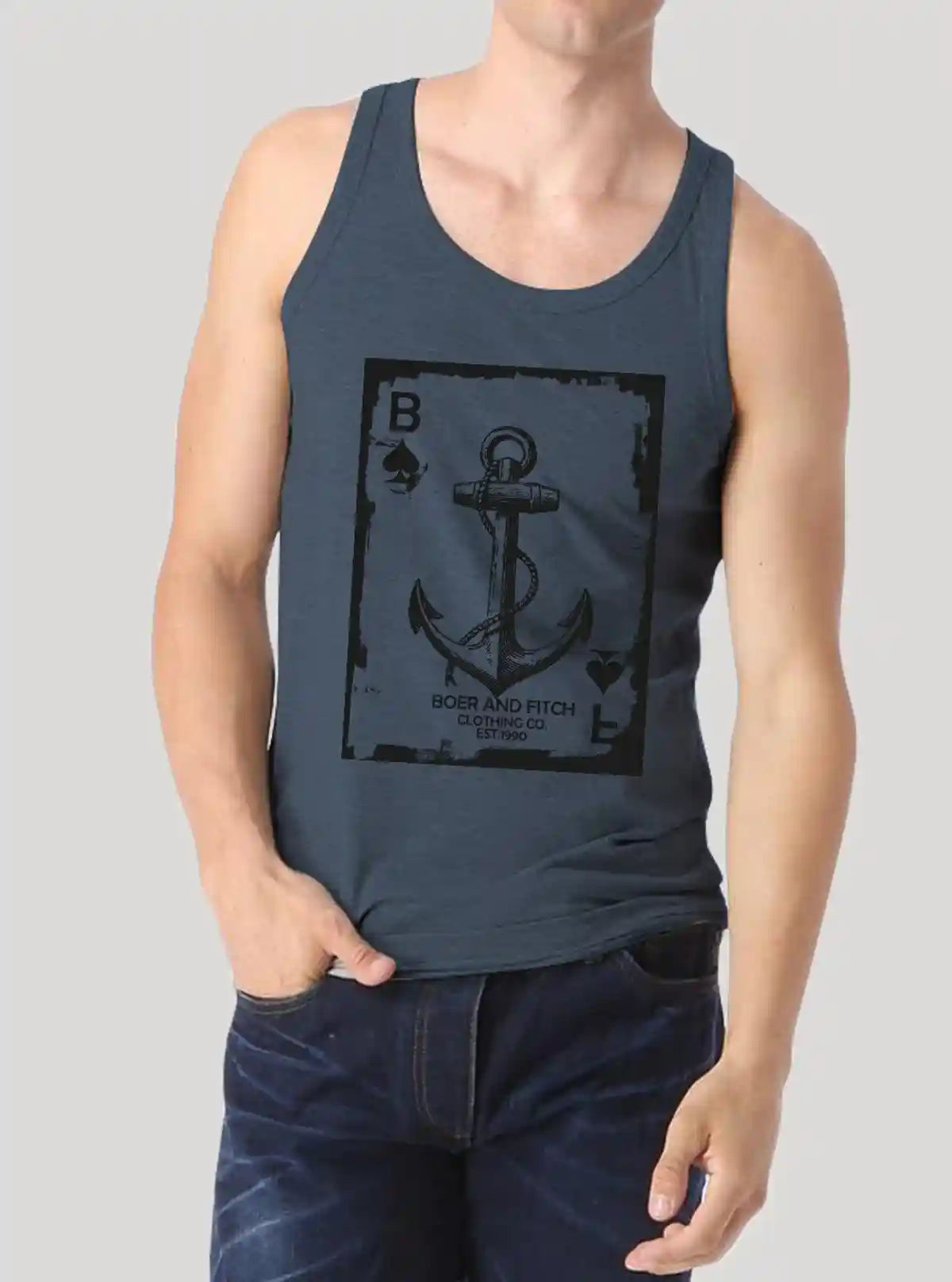 Blue Melange Anchor Print Tank top | Buy Online at  Boer and Fitch