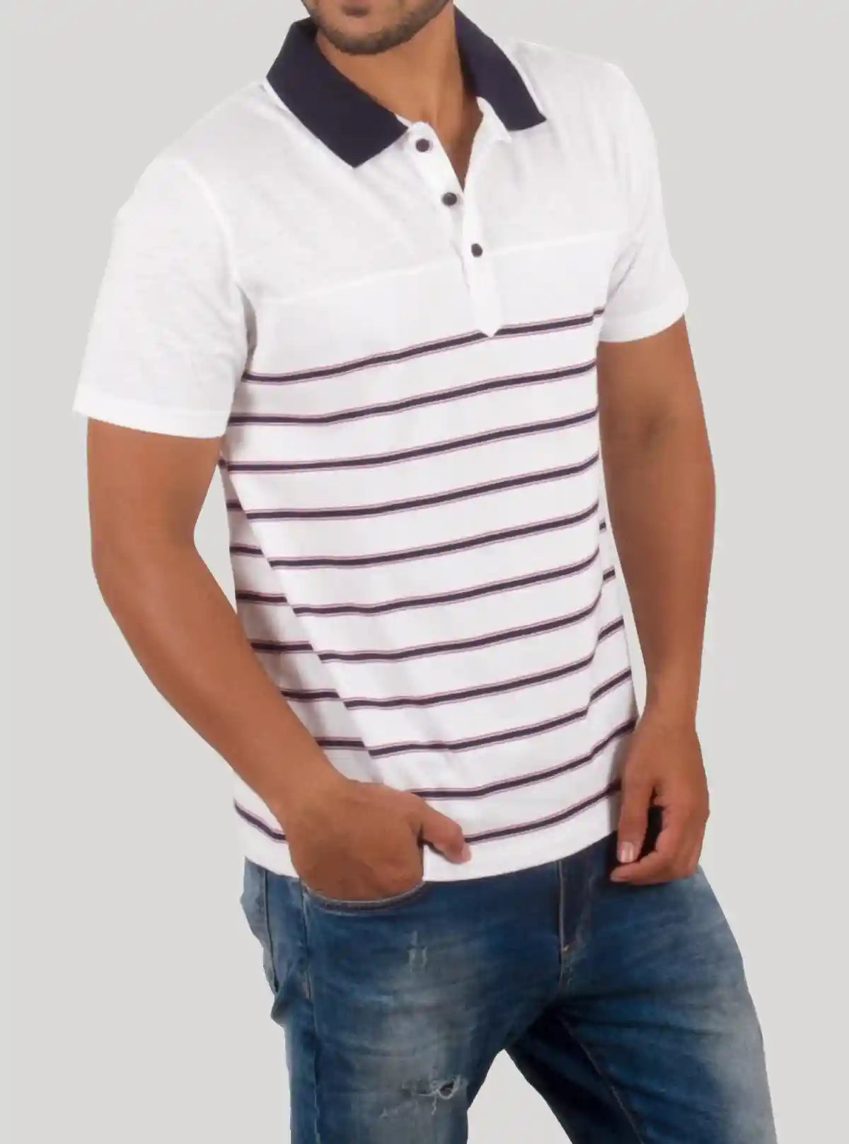 Blue Striped White Polo T-Shirt for Men – Boer and Fitch | Buy Online at  Boer and Fitch