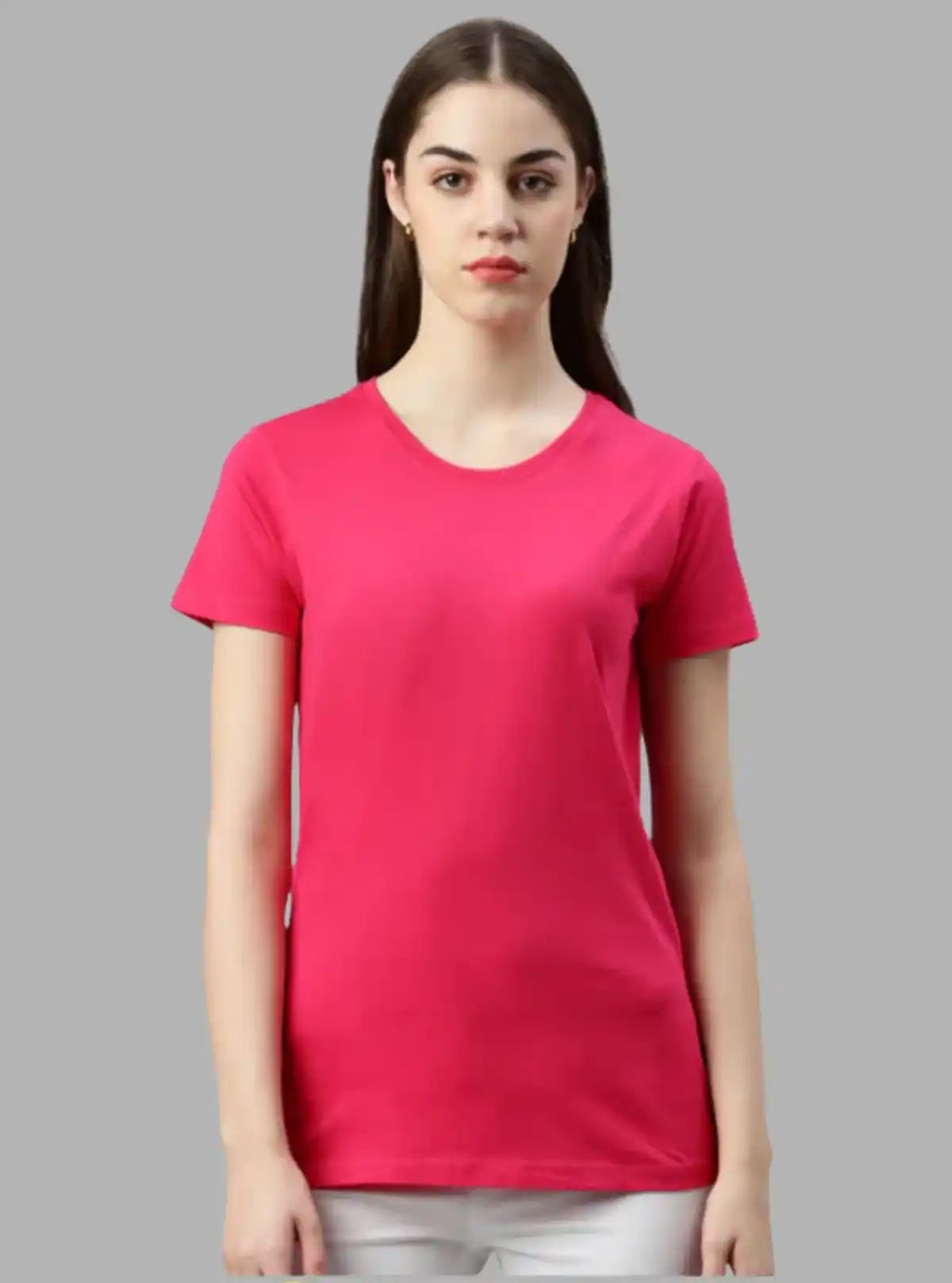 Women's Coral Solid Crew Neck Cotton Slub Jersey Short Sleeve T-Shirt by Boer and Fitch