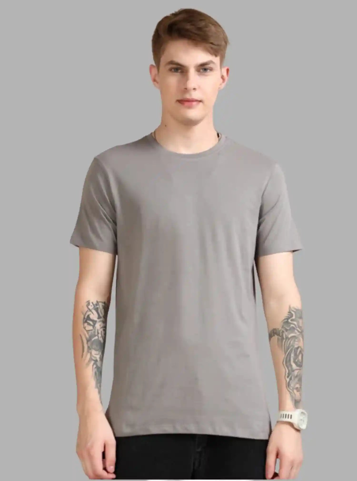 Men's Dark Grey Basic Crew Neck T-Shirt – Timeless Neutral, Everyday Fit