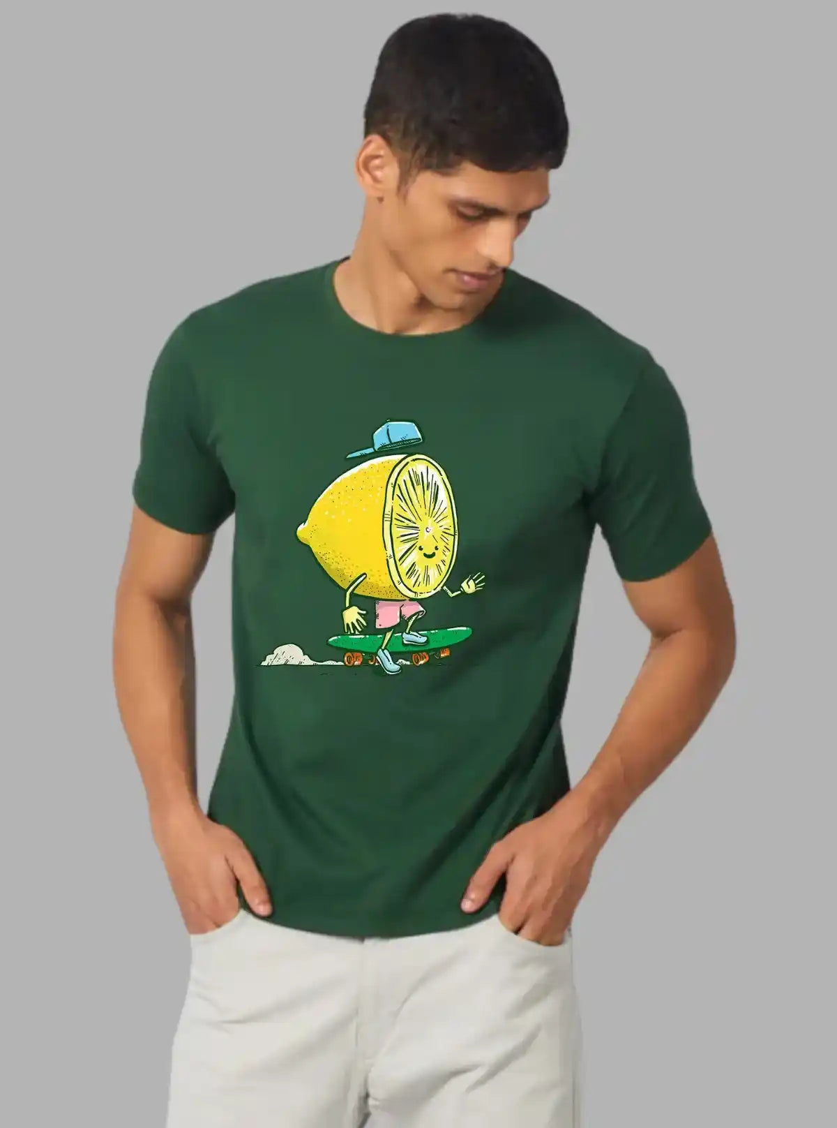 Men’s Bottle Green Printed T-Shirt – Bold, Stylish & Comfortable