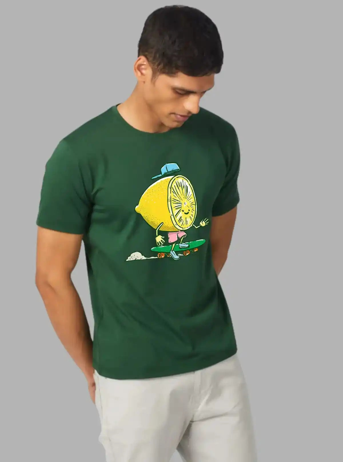 Men’s Bottle Green Printed T-Shirt – Bold, Stylish & Comfortable