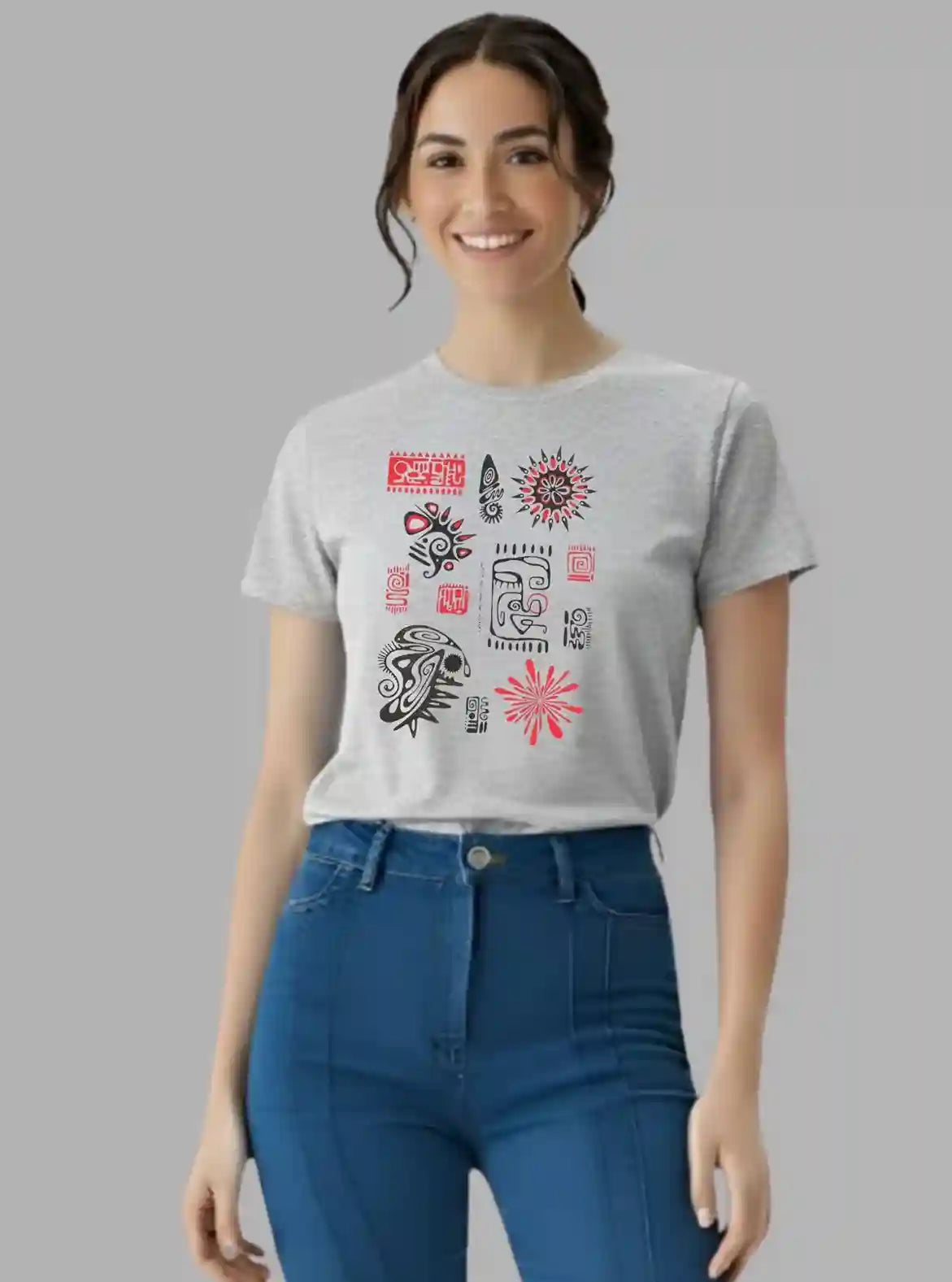 Women’s Grey Melange Live Love Cotton T-Shirt – Soft & Stylish | Boer & Fitch