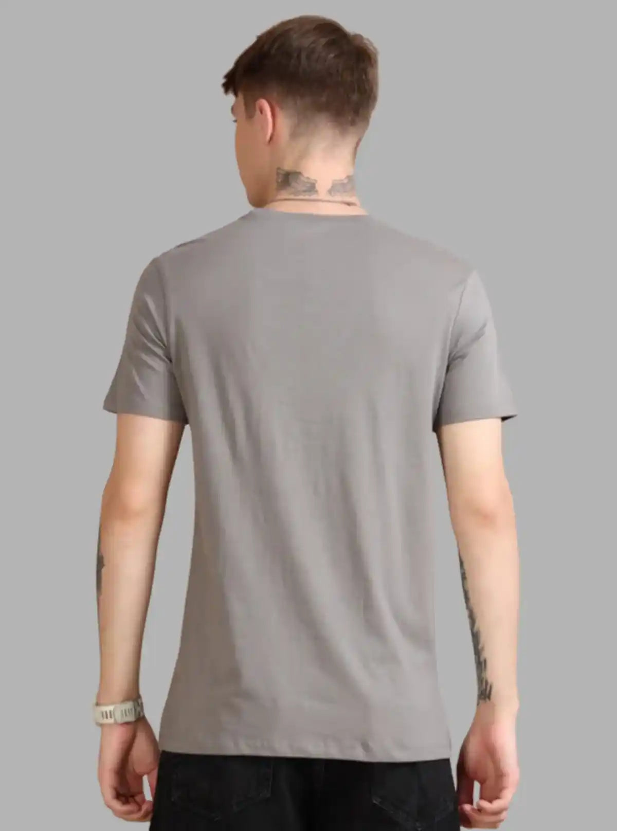 Men’s Grey Printed T-Shirt – Soft Cotton Crew Neck Graphic Tee