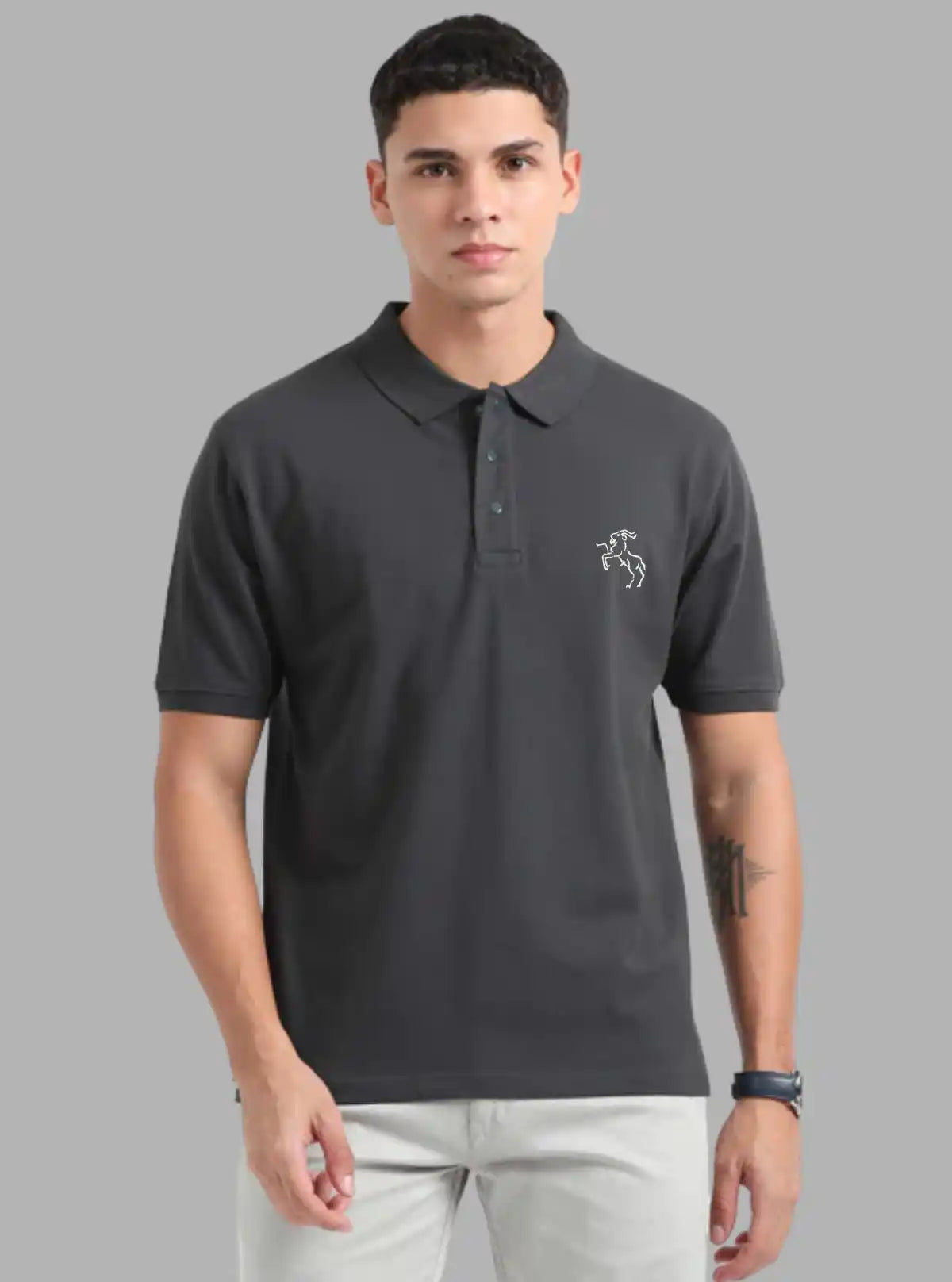 Charcoal Melange Embroidery Polo T-Shirt for Men – Classic Style by Boer and Fitch